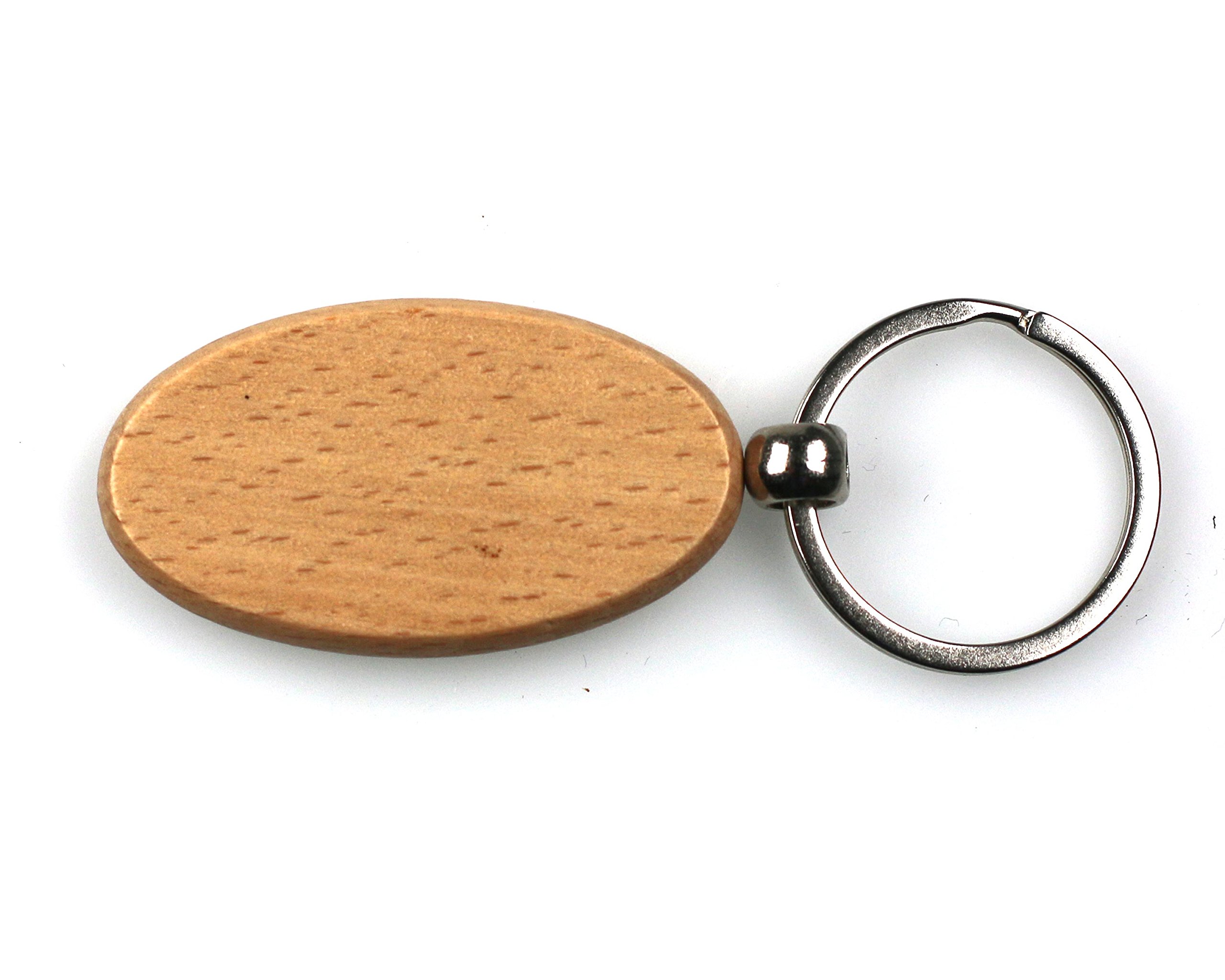 Cathcart Elliot Personalised Oval Beech Wood Keyring – Custom Engraved Solid Wood Key Ring – 50x30x7mm – Ideal for Gifts, House Keys, Office, Garage