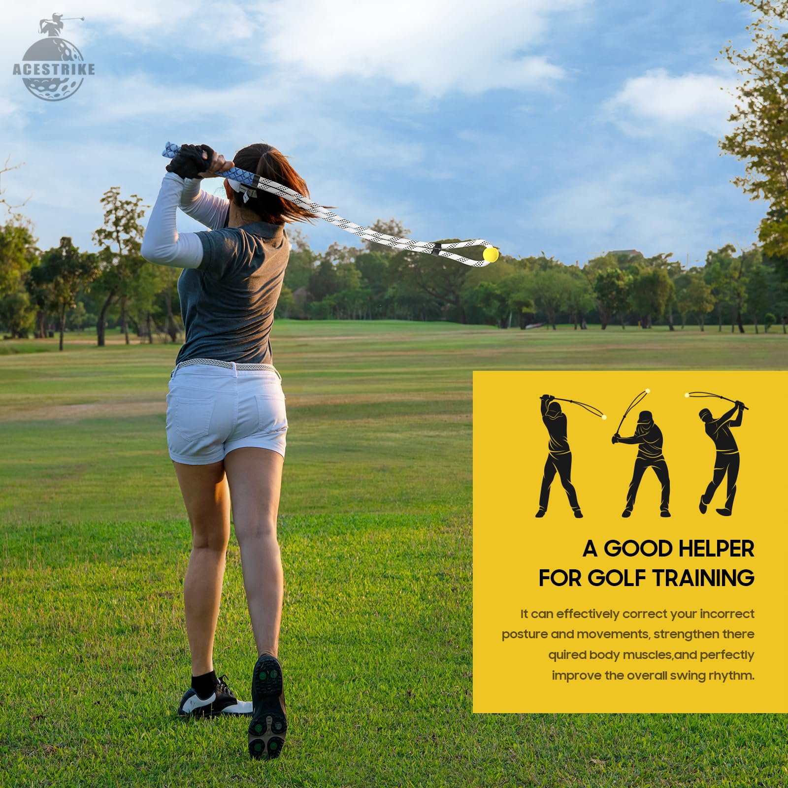 Entrenador de swing de cuerda de golf, corrector de postura profesional de golf, equipo de práctica de calentamiento de golf con pelota pesada para golfistas de todos los niveles