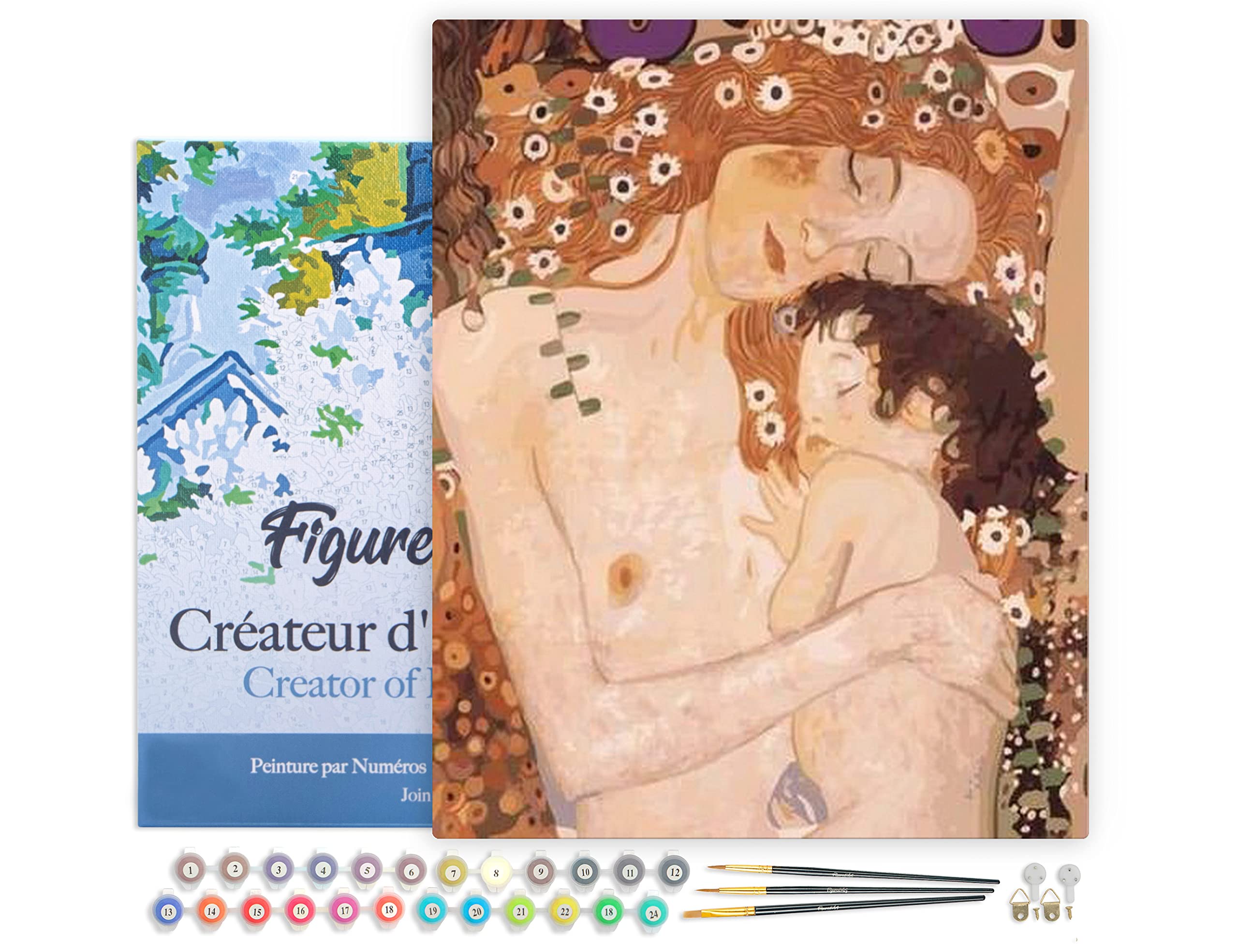 Figured'Art Dipingere con i Numeri con Telaio - Paint by Numbers Madre E Figlio, Passatempo per Adulti, Kit Completo, Hobby Creativi - Quadri fai da te 40x50cm Tela Già Incorniciata