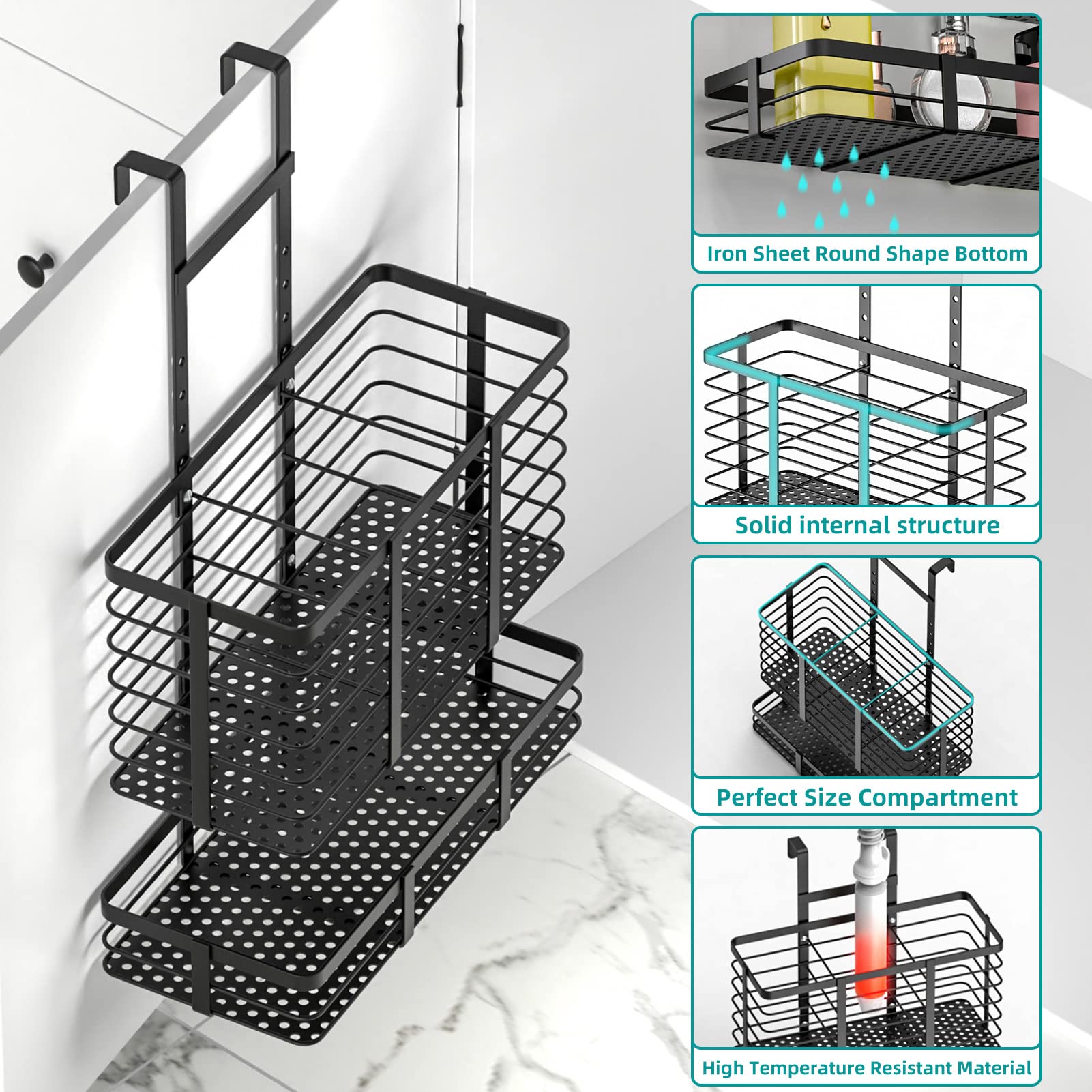 VITVITI Hair Tool Organizer Cabinet Door Under Sink, Hair Dryer Holder Wall Mounted, Bathroom Organizer for Hot Hair Straighteners/Flat Iron/Curling Irons/Curling Wand, Metal Black