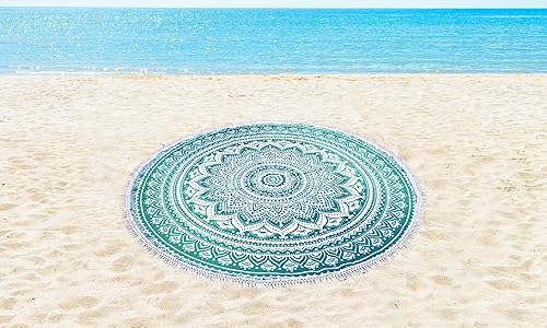 Miniatura 4 de Tapiz redondo de playa turquesa, manta de playa bohemia, hippie, manta de playa, redondo, de algodón indio, bohemio, grande, redondo, decoración del