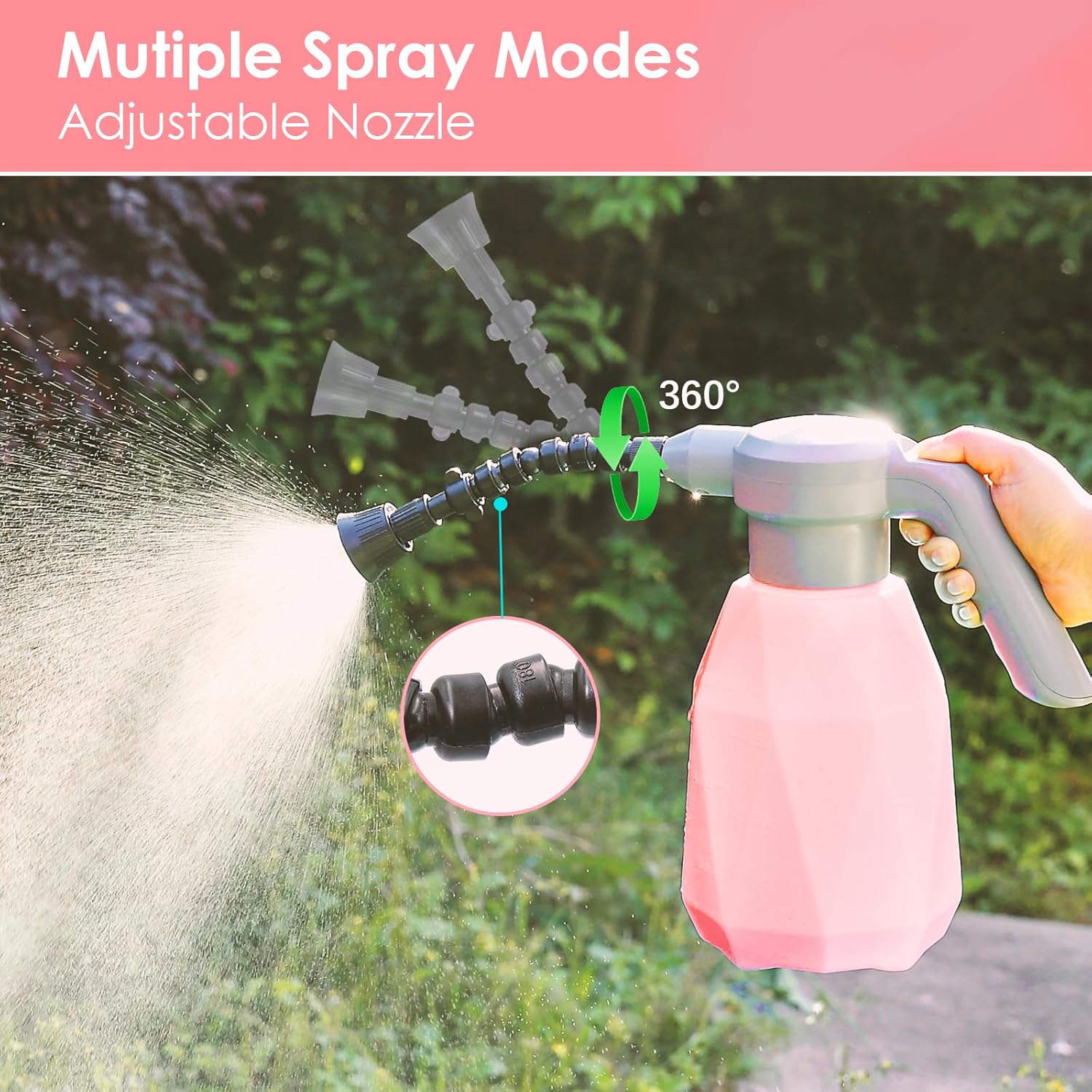 Image showing the SideKing Electric Plant Sprayer with its adjustable extended nozzle, demonstrating 360-degree rotation and multiple spray modes.