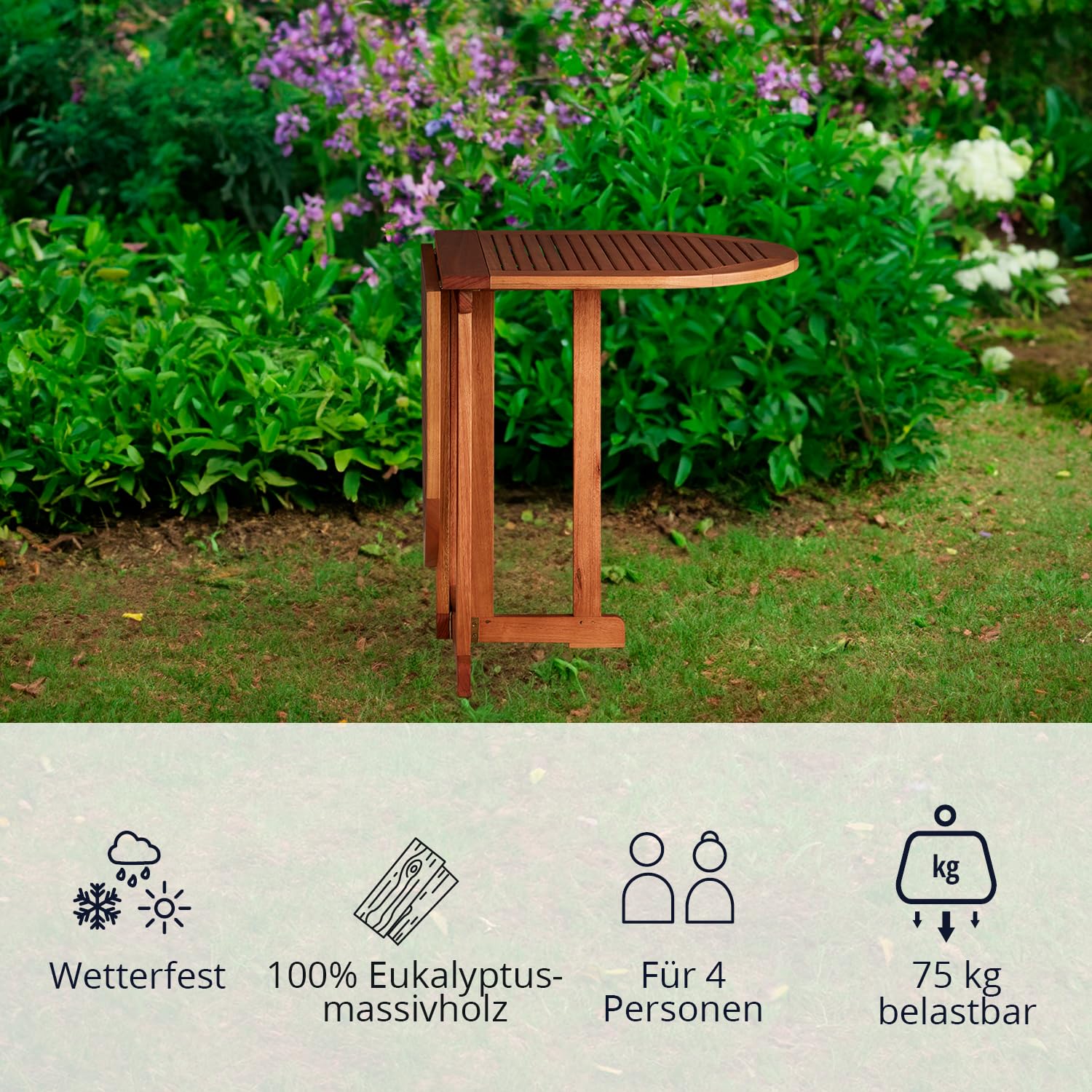 KHG Balkontisch für 2 Personen aus 100% Eukalyptus-Echtholz, klappbar, wetterfest, Gartentisch, Klapptisch - Braun
