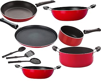 Nirlon Classic Range Non Stick Aluminium Gas Compatible Cookware Utensils Combo Set Offer [FT13_KD12_KD14_SPM_Cass20_TP24_3SPN]