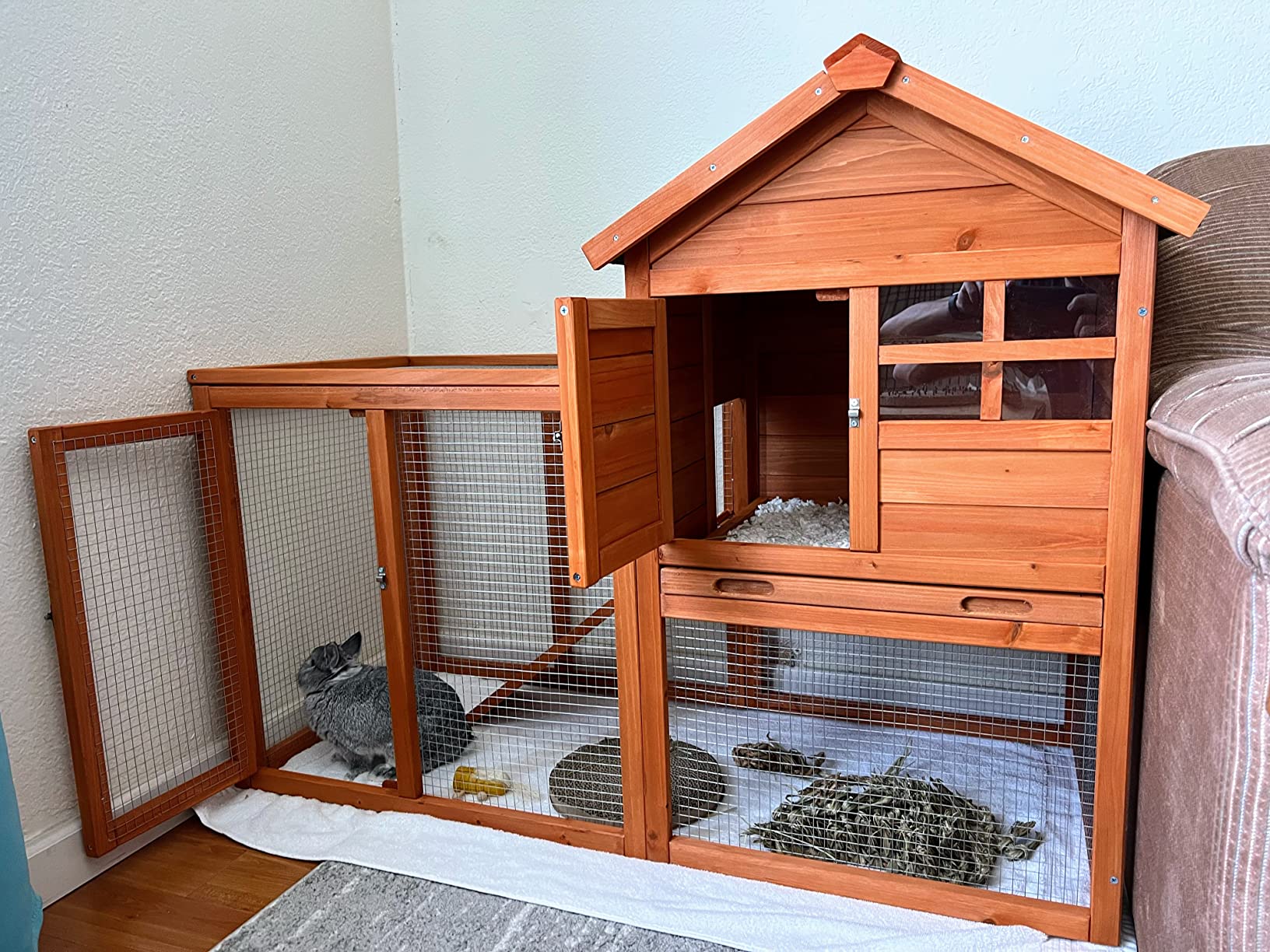 25/mo Finance Tangkula Rabbit Hutch, Indoor Outdoor Bunny Cage with Run, Wooden Rabbit Cage