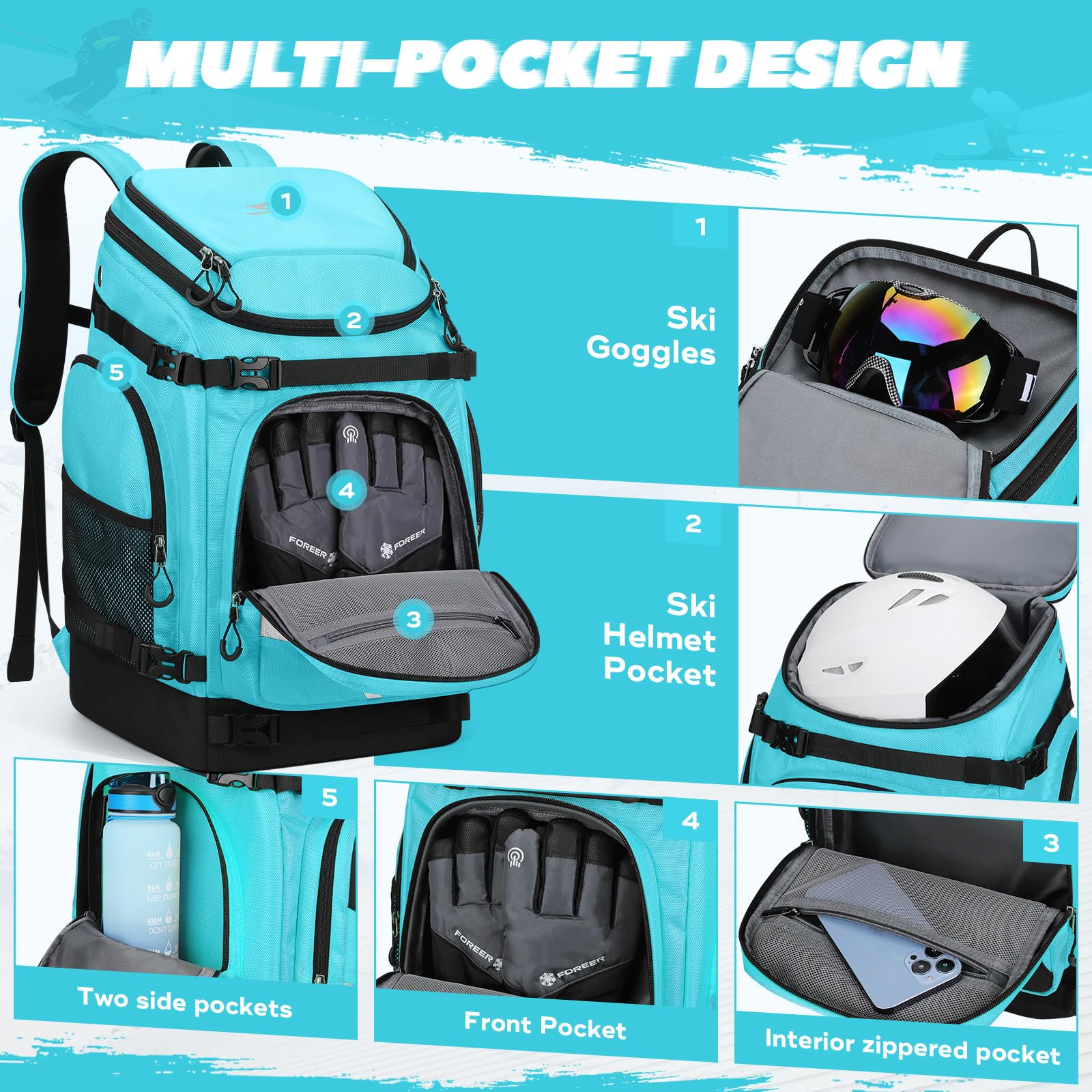 Maelstrom Skischuhtasche, 55 l, großer Skischuh-Reiserucksack für Herren und Damen, wasserdichte Snowboardstiefeltasche für Ski-Zubehör