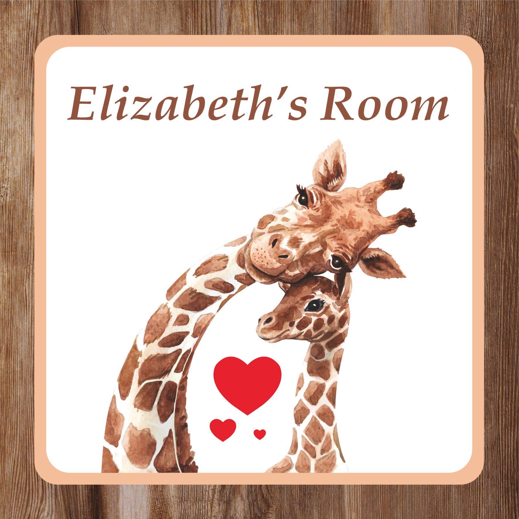 Precision Designs Boys Beige|Orange|Yellow|Brown|Red Mum & Child Giraffe Kids Bedroom Door Sign Personalised For You - Any Name! Door Plaque,,Nursery,Decor,Kids Room
