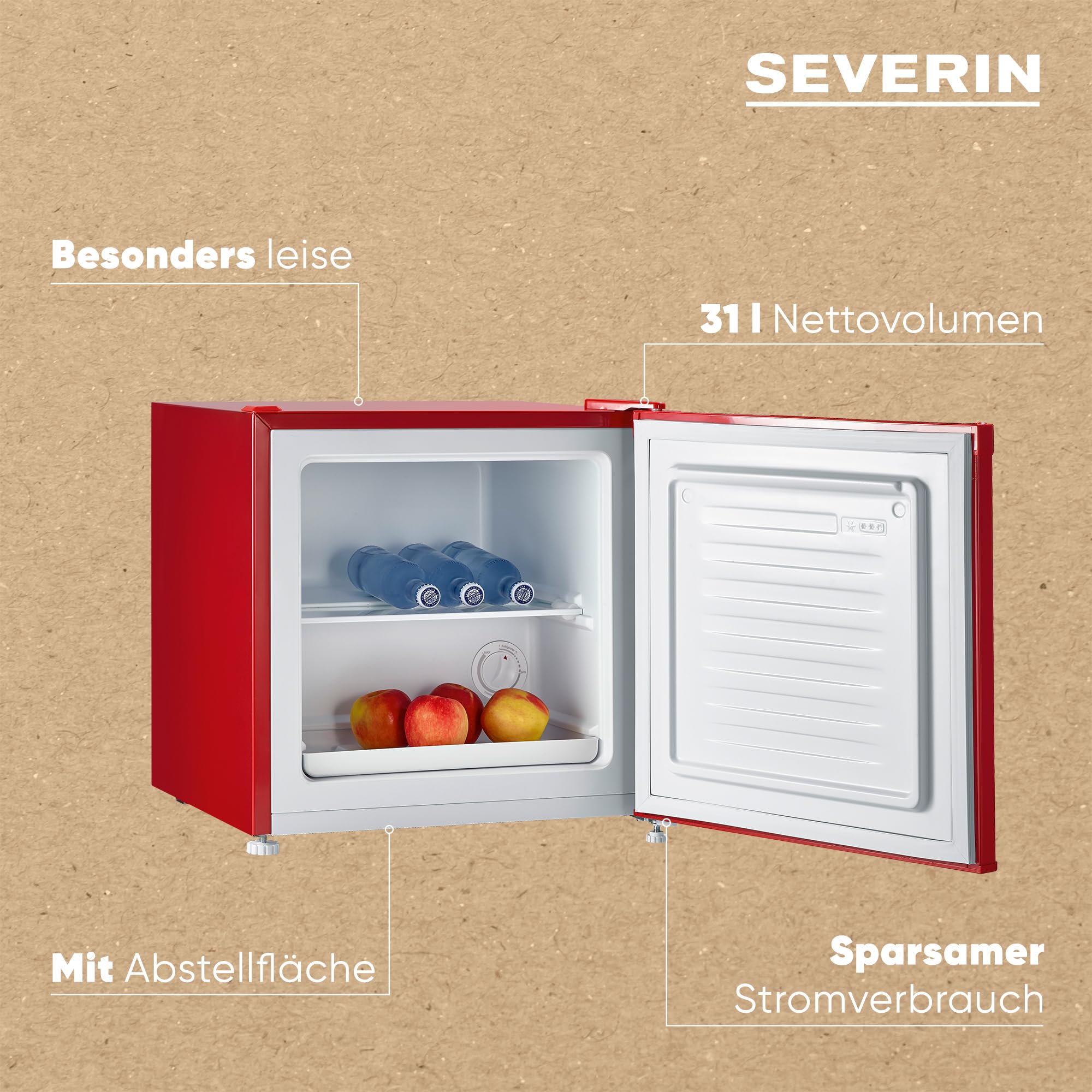 SEVERIN Retro Mini Kühl-/Gefrierbox (31 l), Gefrierschrank klein, Minikühlschrank mit flexibler Temperaturregelung, Tischkühlschrank, rot, GB 8881
