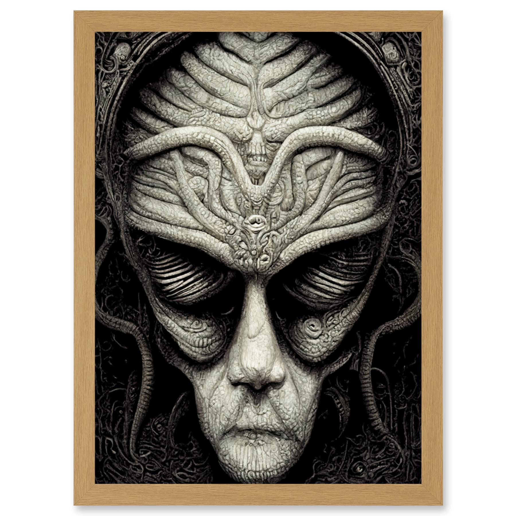 Doppelganger33 LTD Alien Grays Monochrome Gothic Horror Artwork Framed Wall Art Print A4