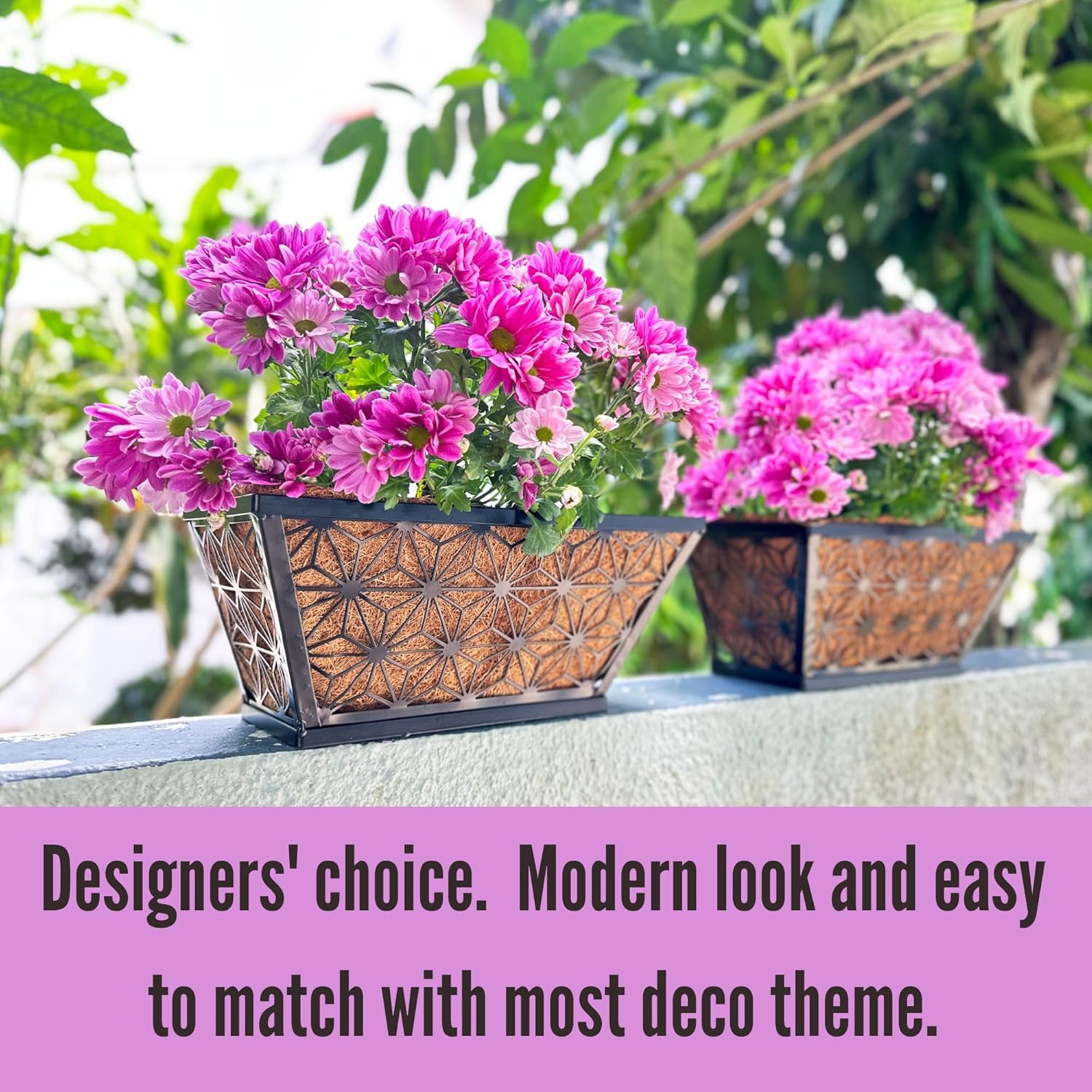 LaLaGreen Bundle- 2 Pack, 14 Inch Hanging Metal Basket + 4 Pack, 12 Inch Rectangular Metal Basket Black Wall Mounted Flower Pot Plant Trendy Holder Balcony Porch Fence Railing Deck Patio Home Decor