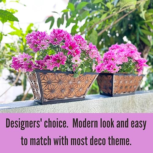 Miniatura 7 de LaLaGreen - Macetas de ventana para plantas de exterior (paquete de 2, 12 pulgadas), macetas rectangulares pequeñas y lindas de metal negro con
