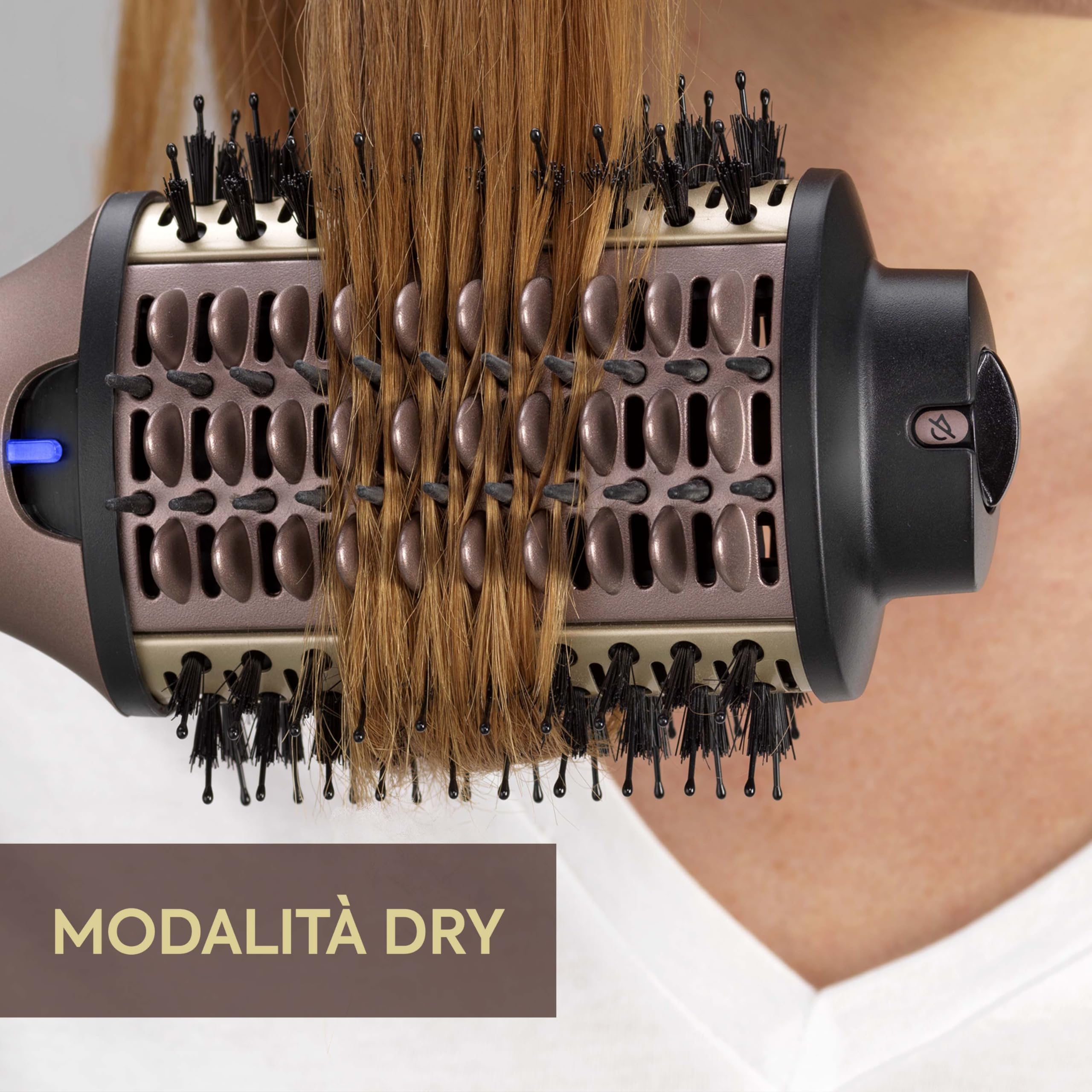 BaByliss Air Power Volume 2in1 Styler e asciugacapelli, da capelli bagnati ad asciutti, spazzola asciugacapelli volumizzante per capelli da medi a lunghi, 3 temperature, funzione ionica, oro, AS95E