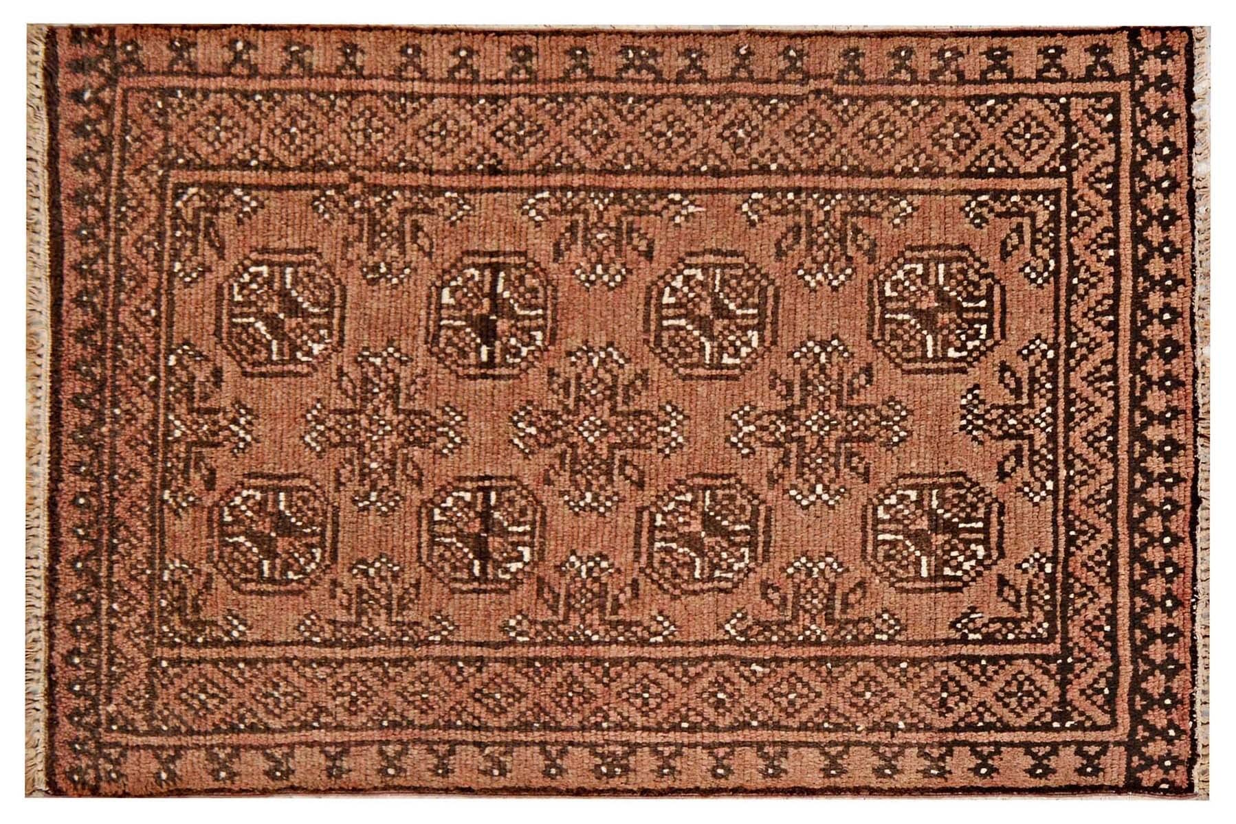 Tapis afghan Aqcha tissé main marron | Élégance géométrique et artisanat d'exception 70x110