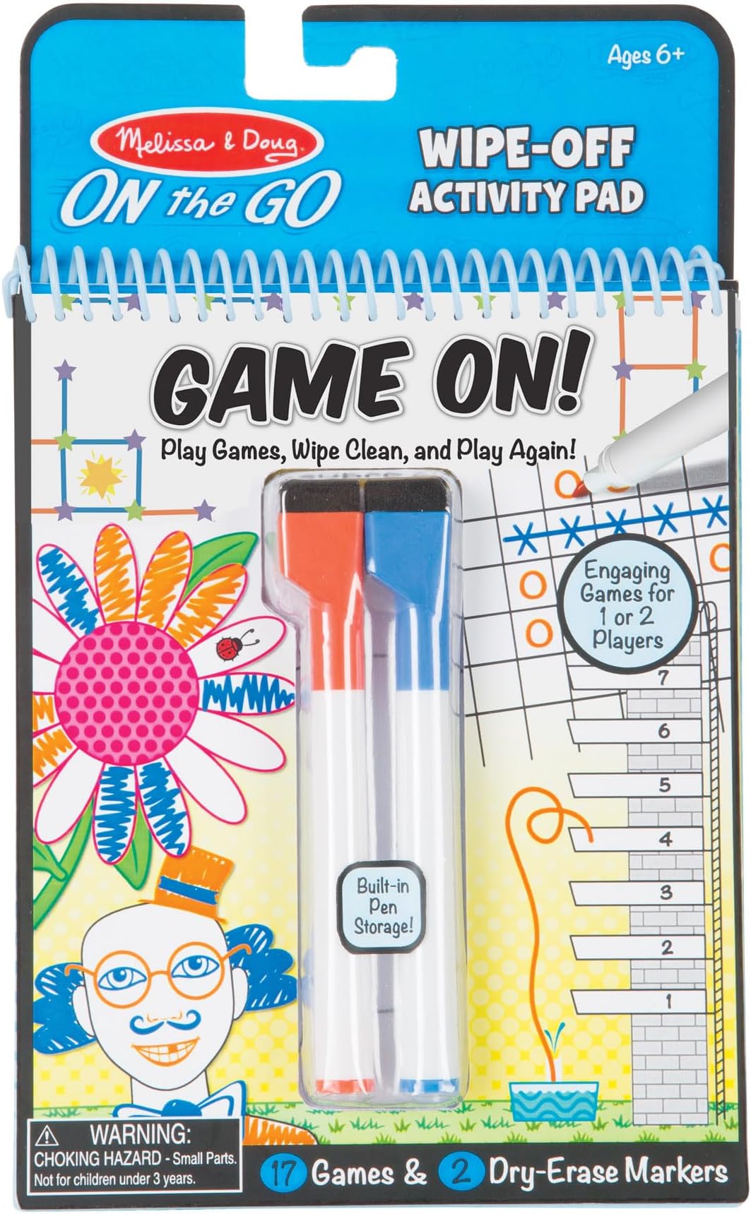 On The Go Game On! Reusable Games Wipe-Off Activity Pad Reusable Travel Toy with 2 Dry-Erase Markers
