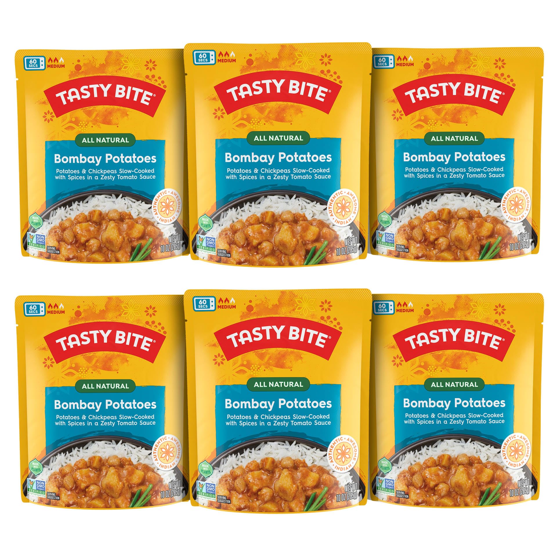 Tasty Bite Indian Bombay Potatoes, Microwaveable Ready to Eat Entrée, 10 Ounce (Pack of 6)