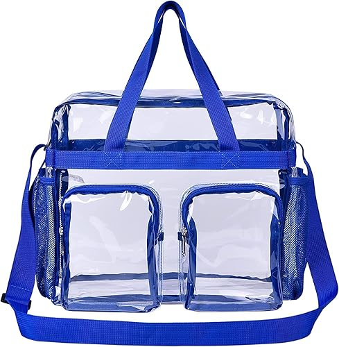 Miniatura 7 de Bolsa transparente aprobada por el estadio, a través de bolsa transparente para el trabajo, juegos deportivos, gimnasio, Azul  Patchwork, 12 * 12* 6