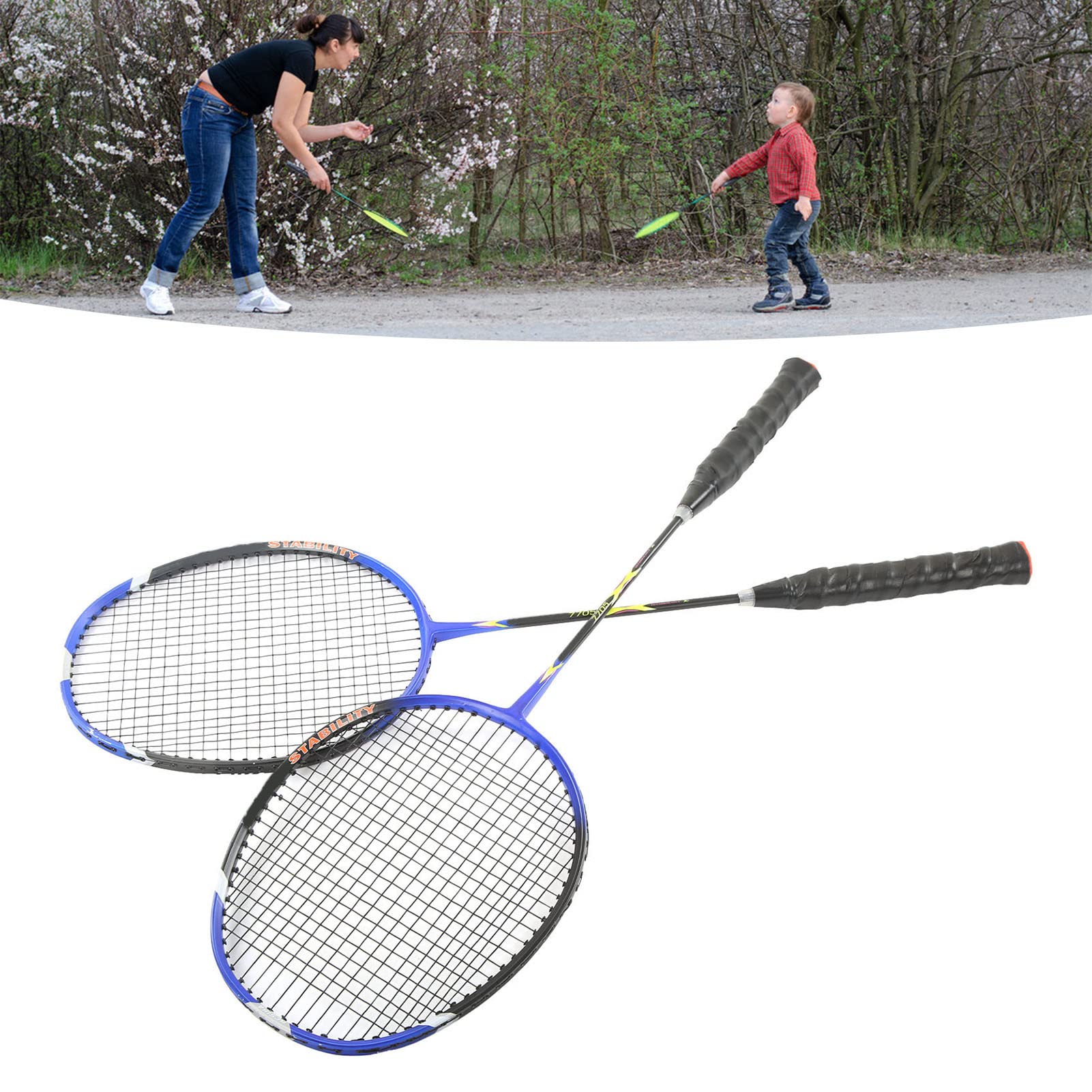 Racchette da badminton in lega di carbonio, ultra leggere, potenti, per allenamento, competizione, 2 pezzi, blu, per appassionati di sport