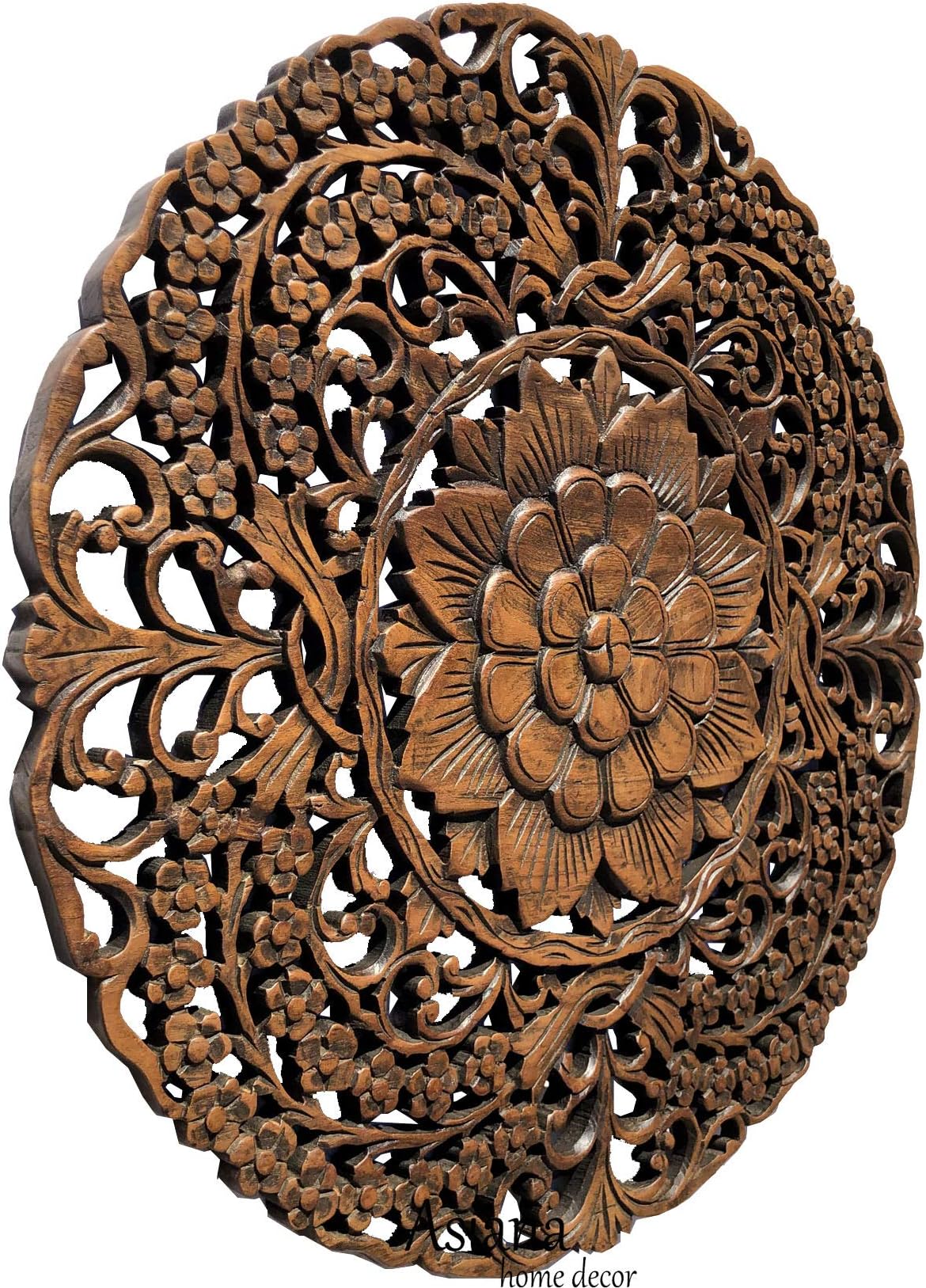 Amazon.com: Medallion Tropical Bali Floral Wood Carved Wall Art Plaque ...