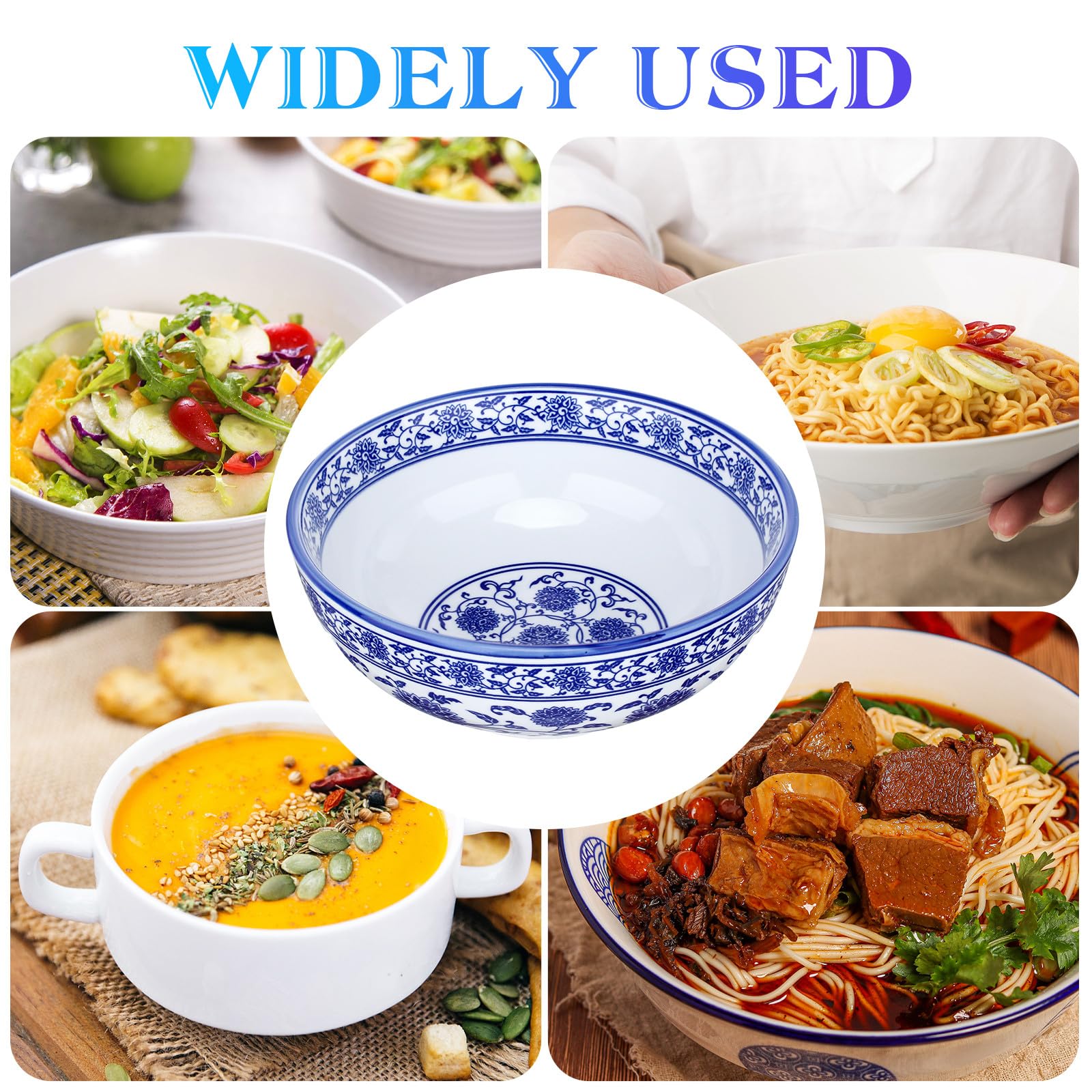Ciieeo Tazón de Cerámica Azul para Cocina Casera, Adecuado para Sopas y Ensaladas, Diseño Tradicional Chino, Resistente y Versátil para Uso en Restaurantes