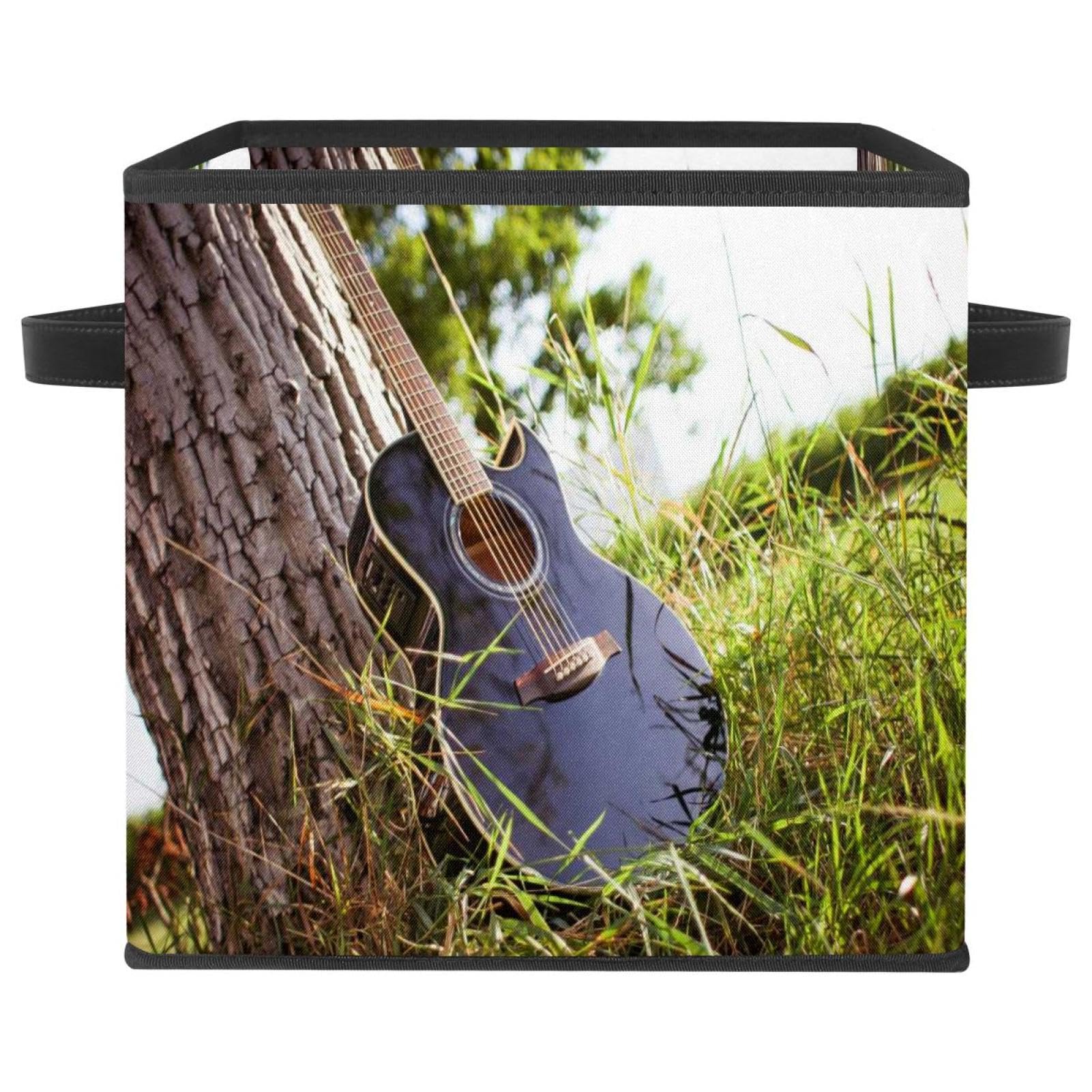Boîte de rangement pliable en tissu cube motif guitare arbre nature pour placard de chambre
