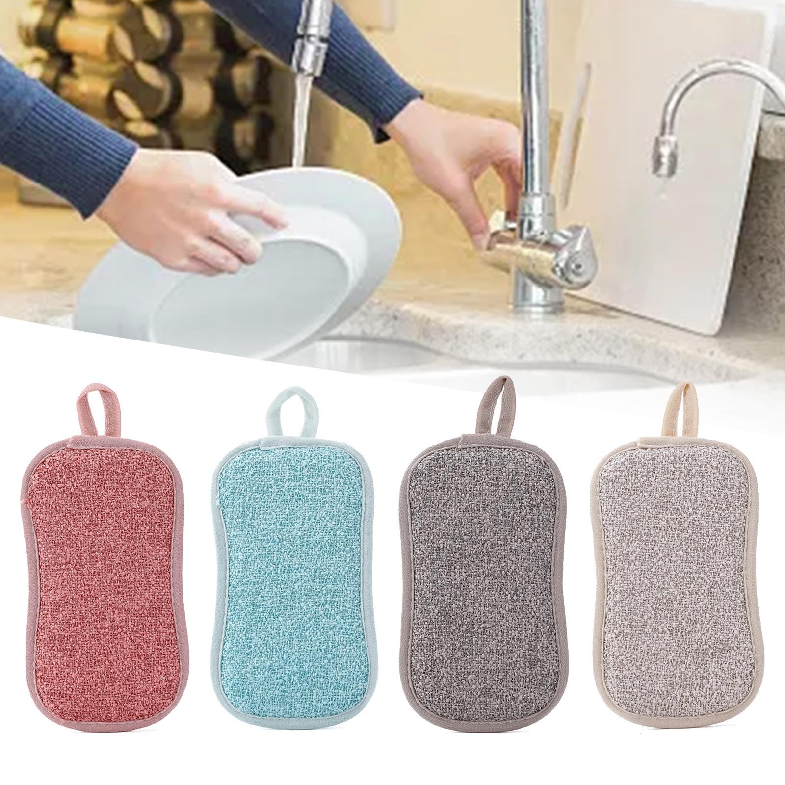 3 X 6 Piezas Esponjas de Cocina Reutilizables de Microfibra con Eficaz Absorción. Se Pueden Colgar para Limpiar Platos Y