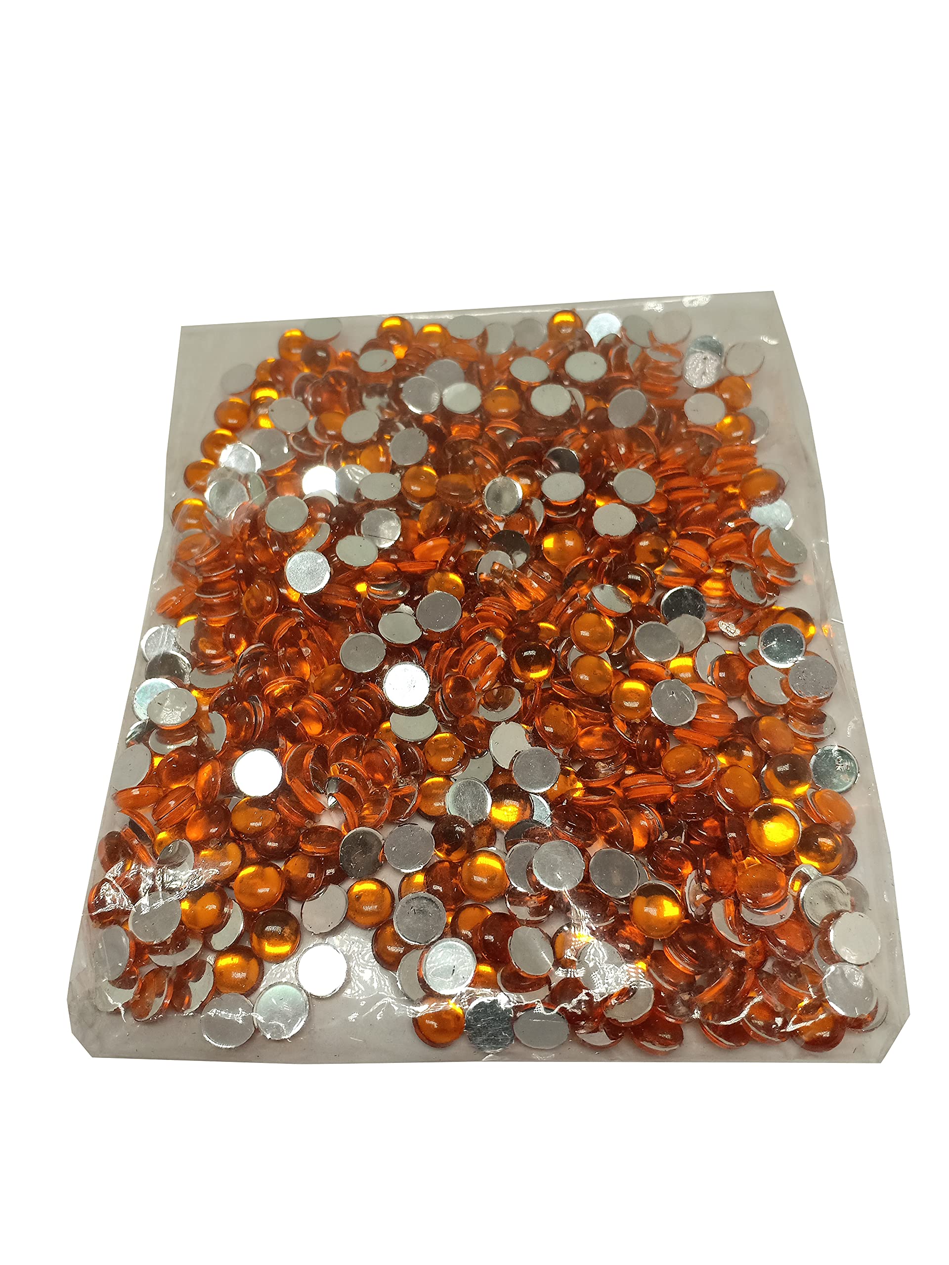 6mm Round Shape Kundan Stones- 30 Grams Packet, Around 700 to 725 Stones in Packet(Colour Optional) (Orange)