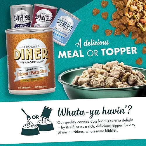 Miniatura 6 de Fromm Diner Favorites Louie's Chicken & Pasta Stew Dog Food - Comida húmeda prémium para perros - Receta de pollo - Caja de 12 latas