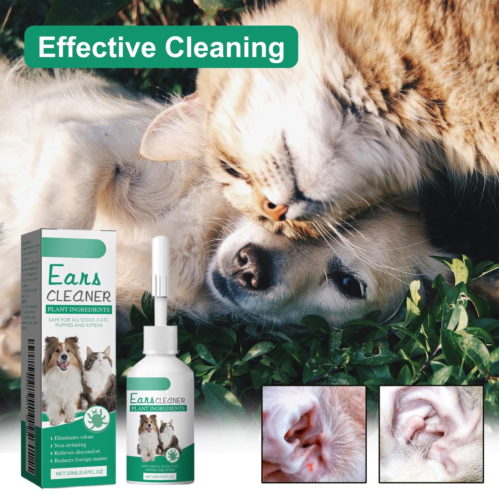 Haustier-Ohrentropfen für Katzen und Hunde, Ohrenreiniger Hund, Haustier Ohrmilben Reinigung und Schutz, Gegen schlechte Gerüche, Juckreiz,Wiederherstellen des Gehörkomforts für Haustiere, 20 ml