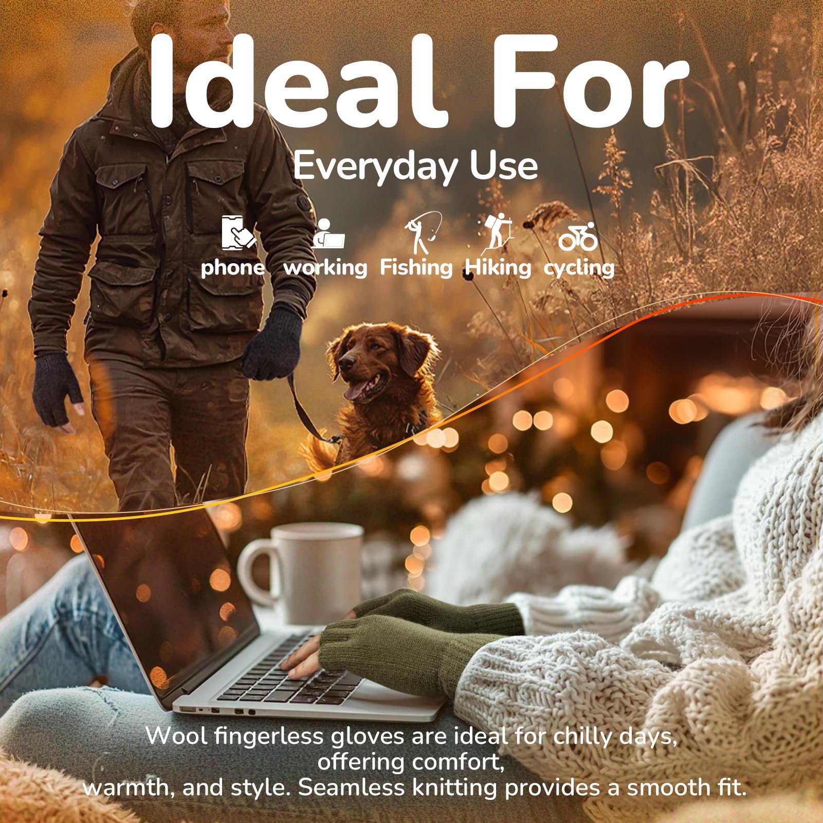 Merino Wool Fingerless Gloves for Men Women Half Finger Gloves Thermal Soft Knit Liner for Hunting Fishing Hiking