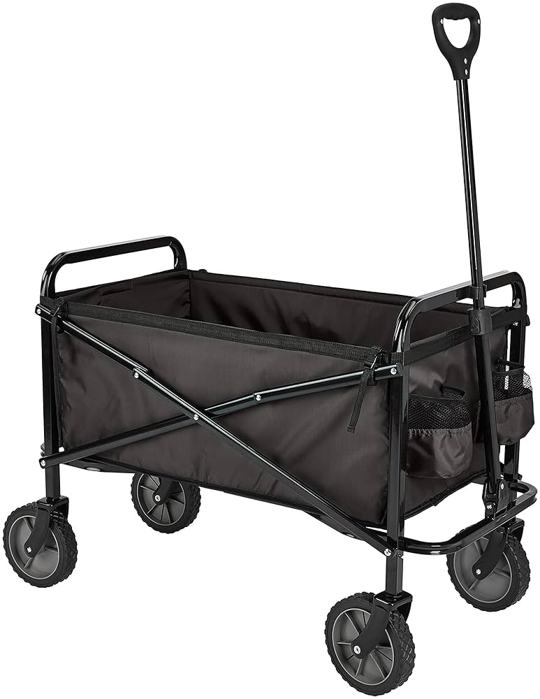 Amazon Basics Collapsible Folding Outdoor Utility Wagon for Sports, Garden, Camping, and Shopping, Heavy Duty, Large Capacity, Black