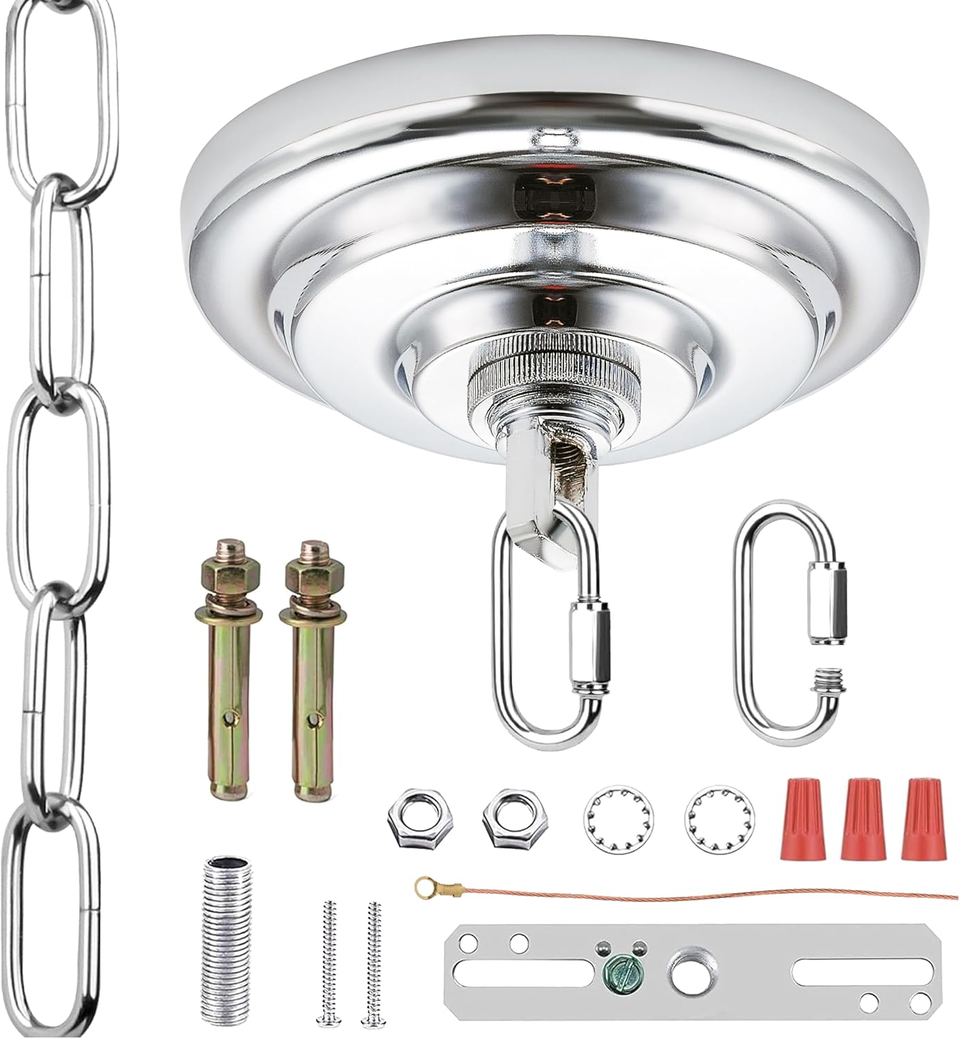 5-5/16 Inch Light Canopy Kit with 6 Feet Hanging Chain, Heavy Duty, Replacement Cover Plate for Chandelier, Pendant Light, Swag Light, Ceiling Fan, Flower Basket or DIY Projects (Chrome)