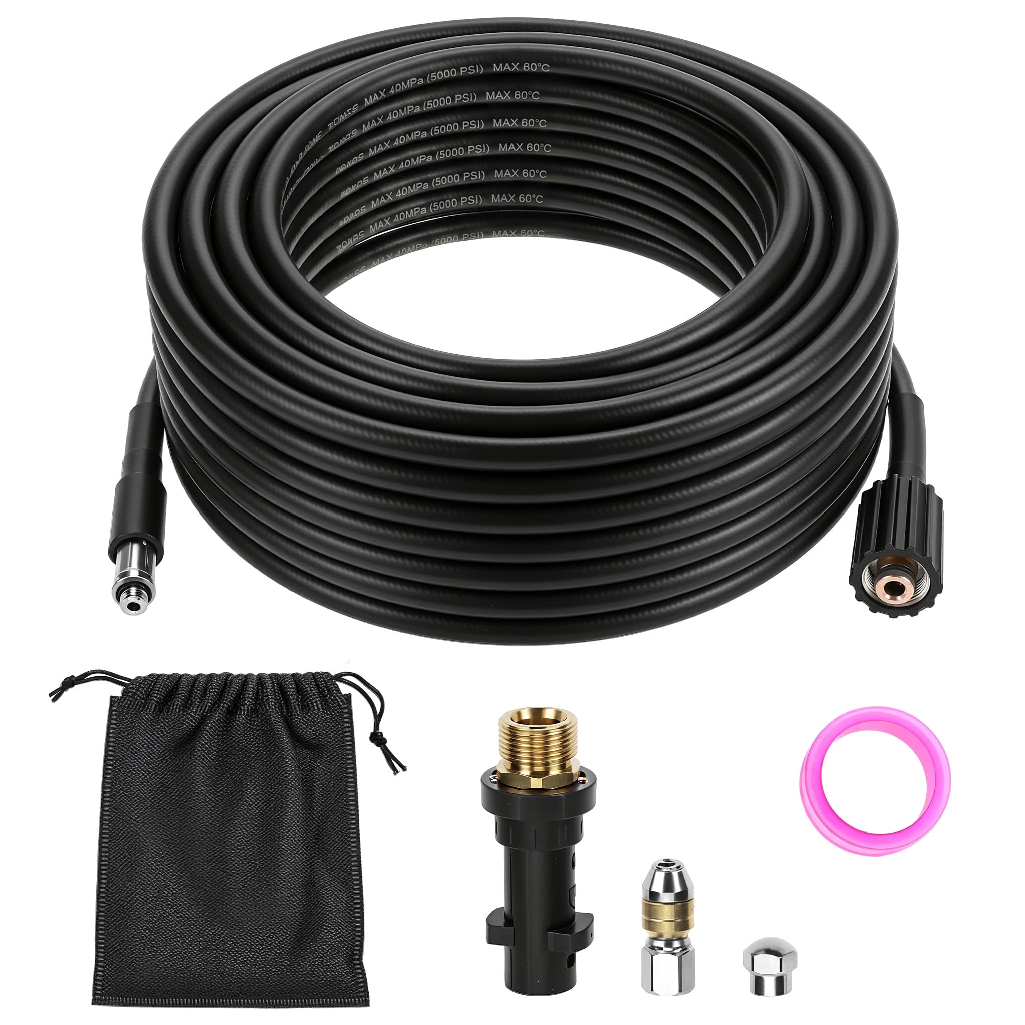 QWORK® 15M/50FT High Pressure Washer Drain Pipe Hose Kit, 400 Bar/5800PSI, Compatible with Karcher K2-K7