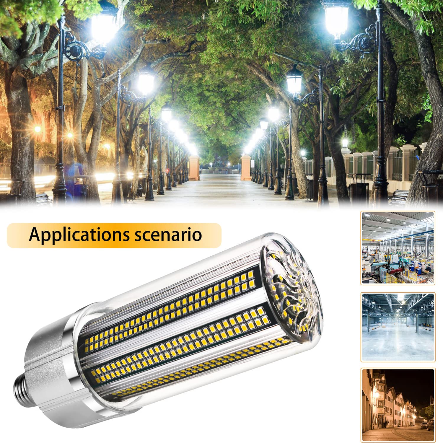LED Mais-Glühlampe 100W 12000LM, E26/E27-Sockel, mit E39-Mogul-Sockel-Adapter, großflächige LED-Birnen für Innen- und Außengarage, Lager, Hallenbeleuchtung (2er-Pack)