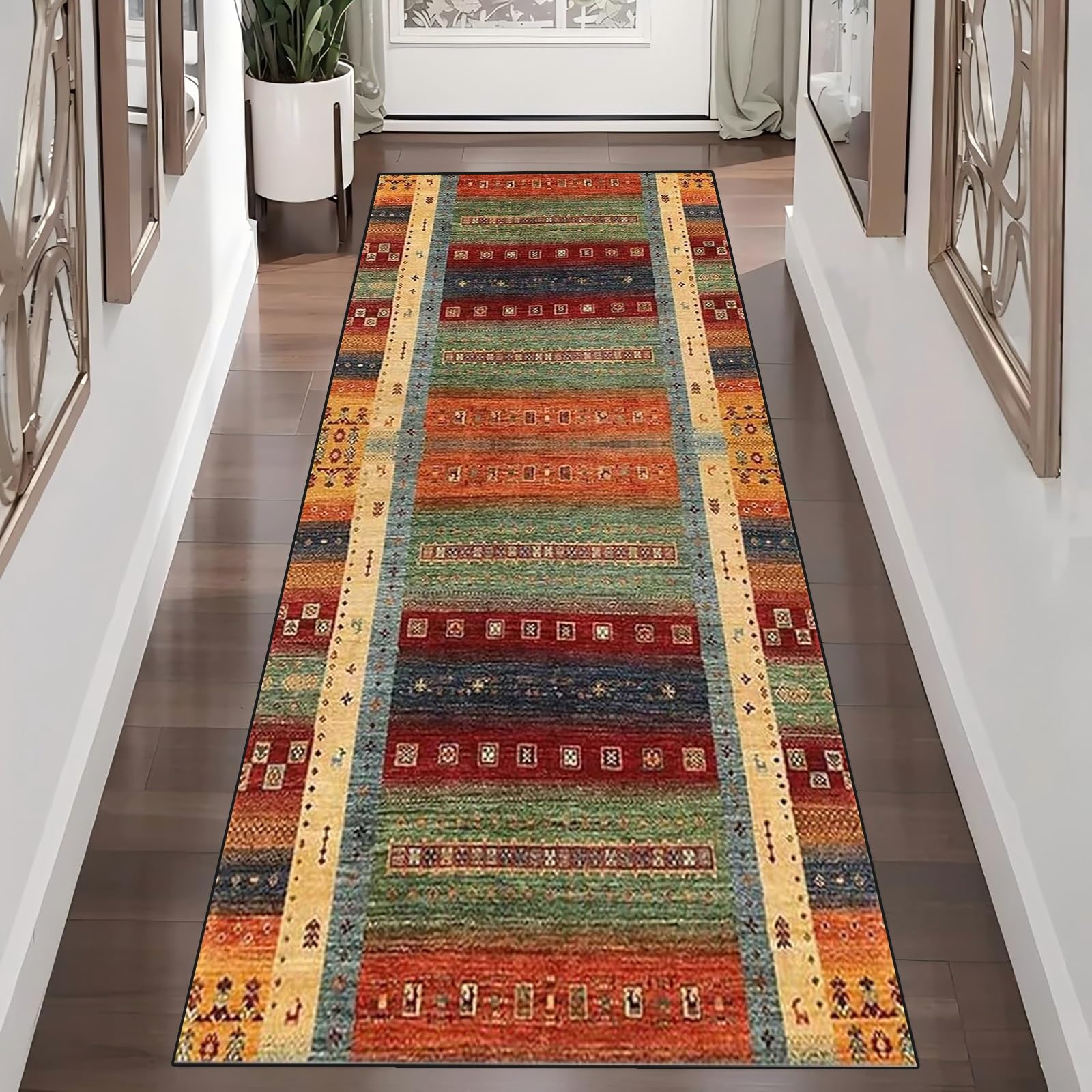 Teppich Läufer Flur Lang, rutschfest 90x200cm Küchen Teppich, Waschbar Teppichläufer Flurteppich für Korridor Wohnzimmer, Küche, Anpassbar
