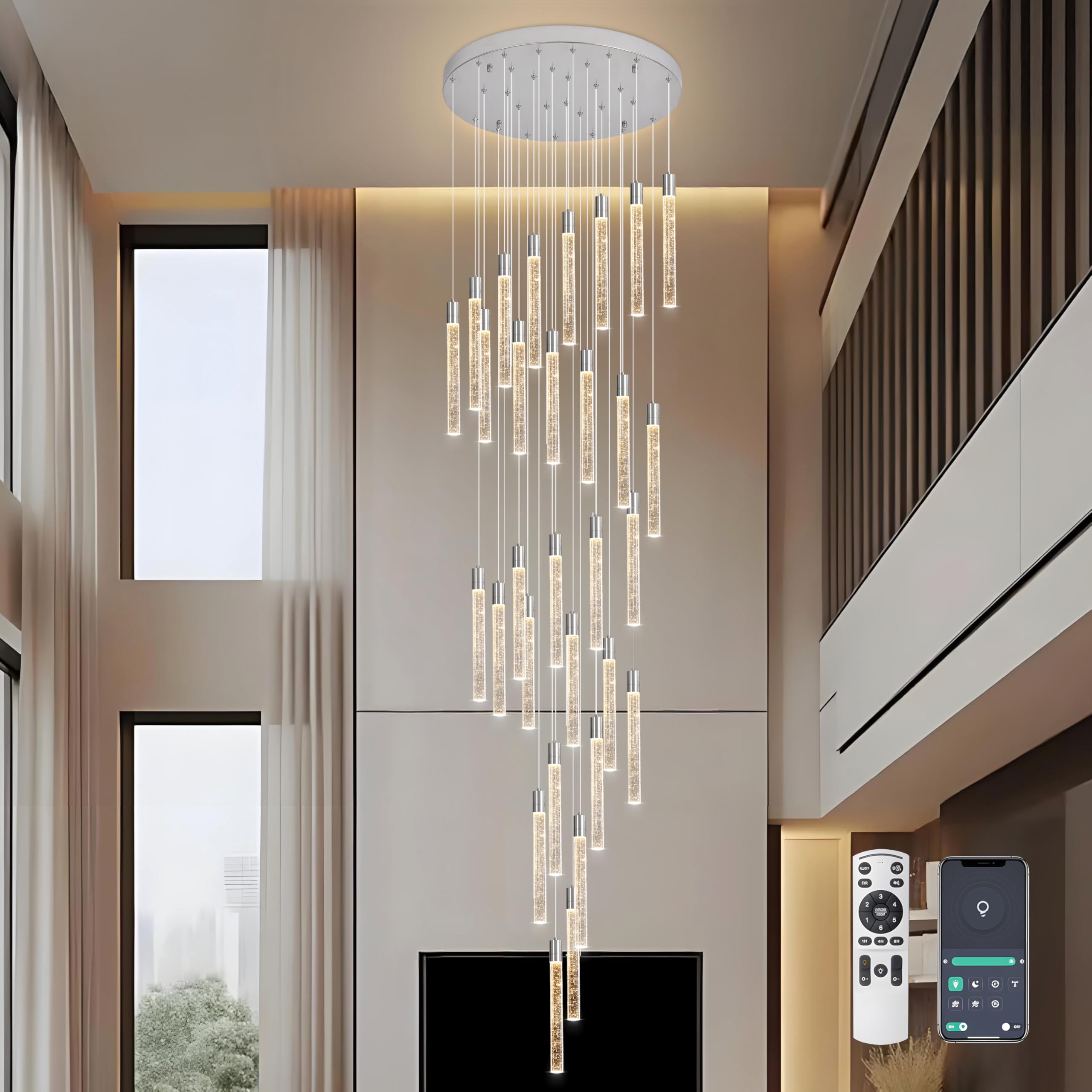 30-Lights Bubble Crystal Chandelier for Entryway High Ceiling,Chrome