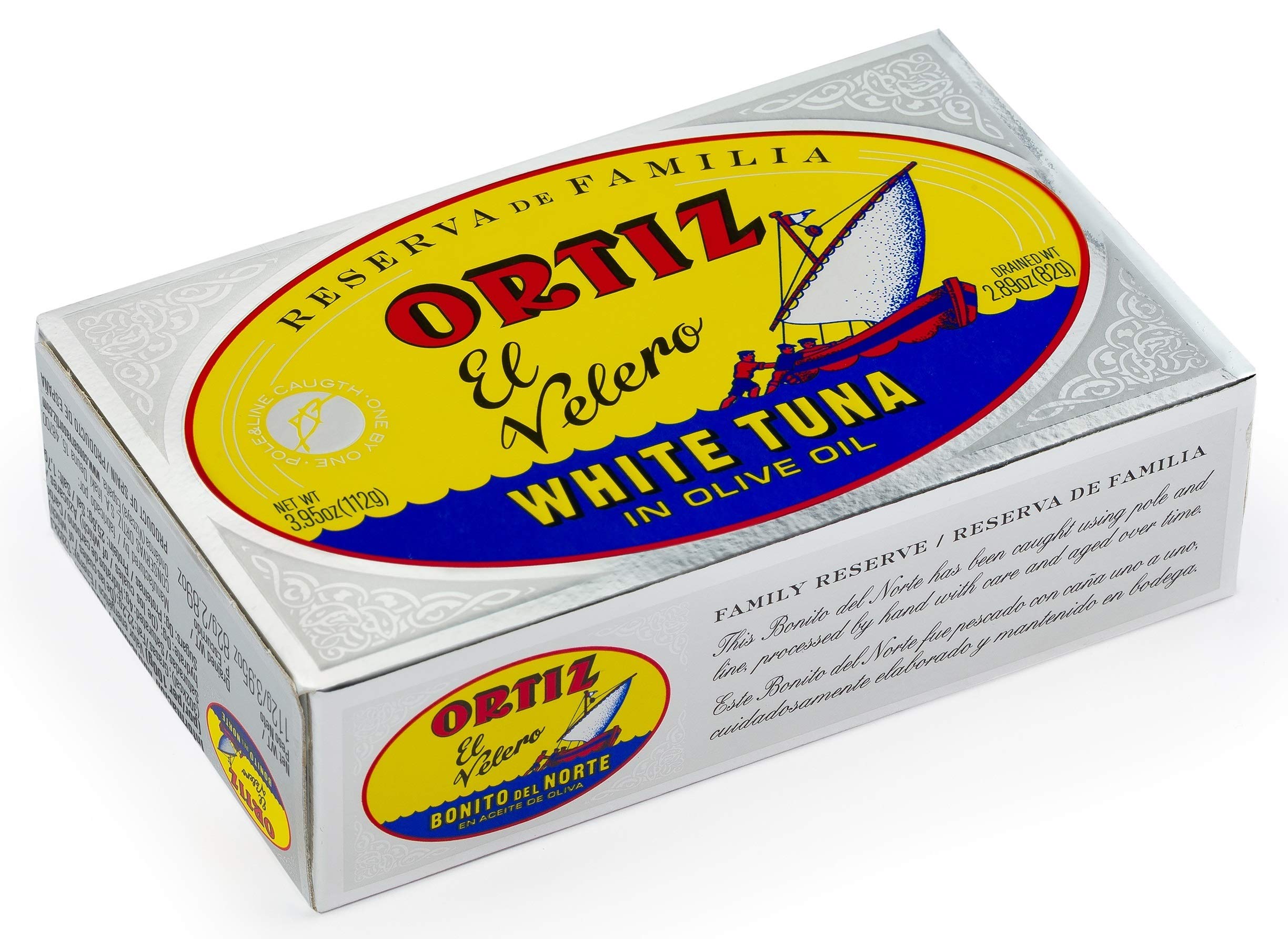 Ortiz Family Reserve Weißer Thunfisch in Olivenöl, 6 Stück, Bonito del Norte Reserva de Familia Import aus Spanien, Wild gefangen, 100% natürlich, Premium-Fisch in 112 g Dose