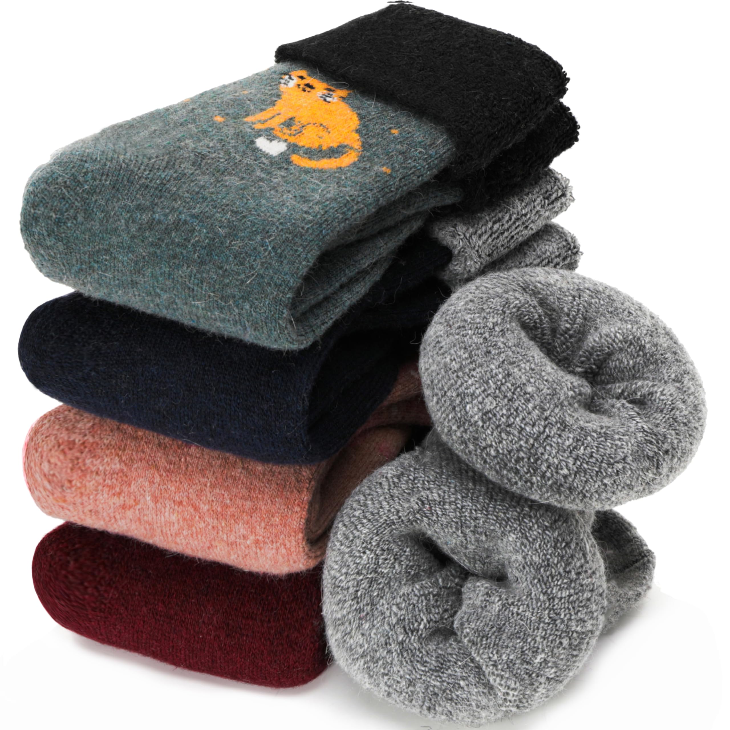 EBMORE 5 Pairs Women Merino Wool Boot Socks Warm Thermal Winter Thick Hiking Cozy Cabin Crew Comfy Socks for Ladies