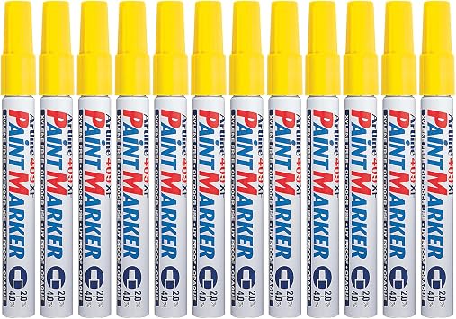 Artline 409XF Opaque Paint Markers, 2.0-4.0mm, Yellow 12 Pack | Waterproof opaque paint markers for wood, plastic, metal, glass, canvas, signs, crafts and indoor or outdoor use