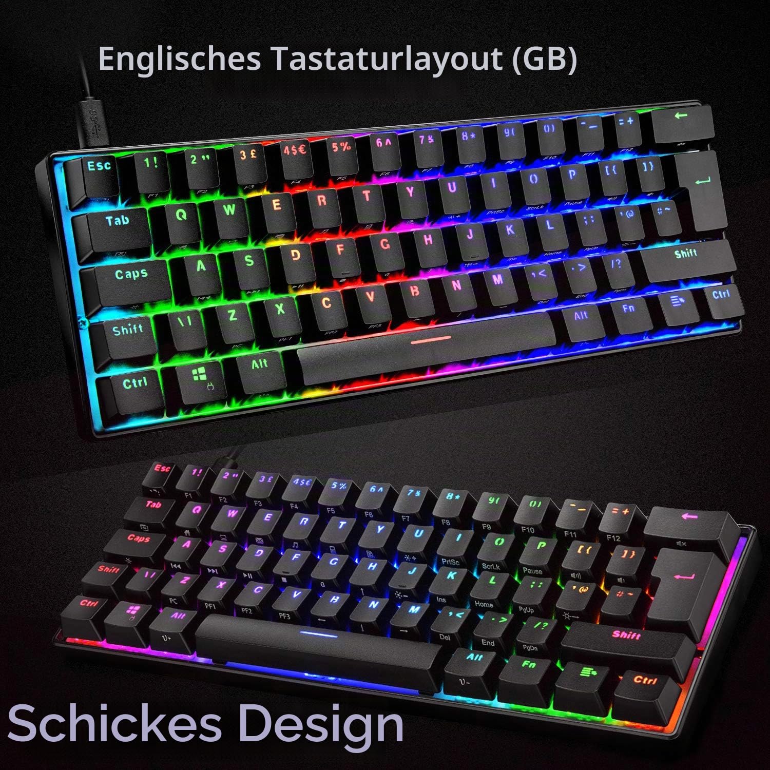 MK21 Gaming-Set: 60% Mechanische Tastatur + 6400 DPI Maus + Mauspad für PS4, Xbox, PC - Schwarz/Brown Switch