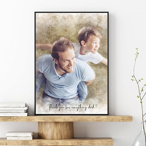 Miniatura 3 de Retrato personalizado para papá de fotos de acuarela sobre lienzo, marcos de fotos personalizados, impresiones en lienzo con tus fotos, arte de