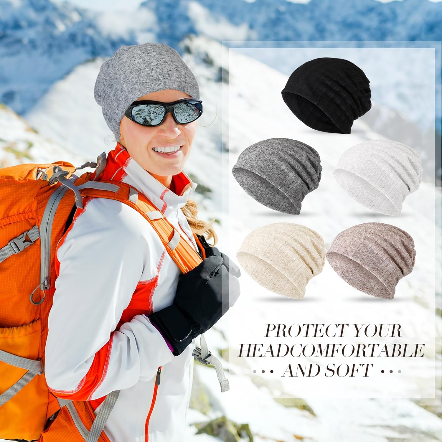 SATINIOR 5 Pieces Women's Slouchy Beanie Chemo Hat Stretch Cancer Head Wraps Sleep Head Scarf for Cancer Patient - Image 5