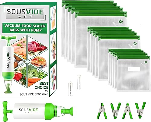 SOUSVIDE ART - 37 bolsas de sellado al vacío reutilizables con sellador al vacío, 30 bolsas de cocina y almacenamiento de alimentos de 3 tamaños con