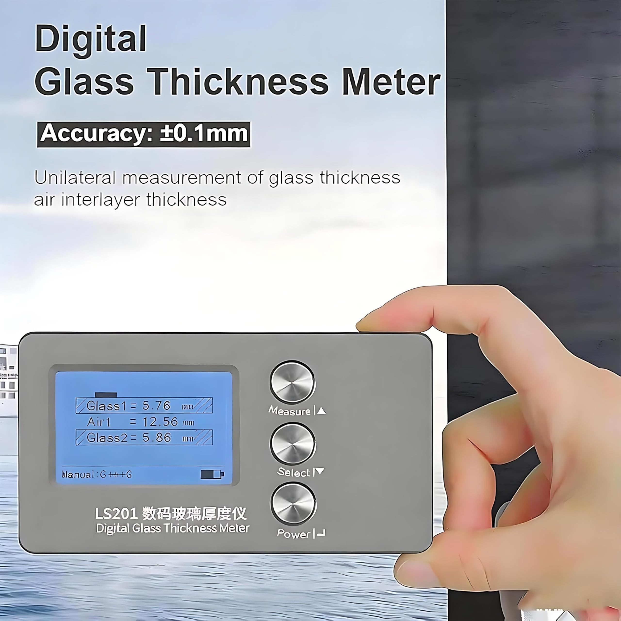 Misuratore Digitale per Doppio/Triplo Vetro, Rileva con Precisione 0,1mm Spessore Cristallo e Distanza d'Aria, Display LCD, Strumento Affidabile per Controlli qualità in Industria Vetraria