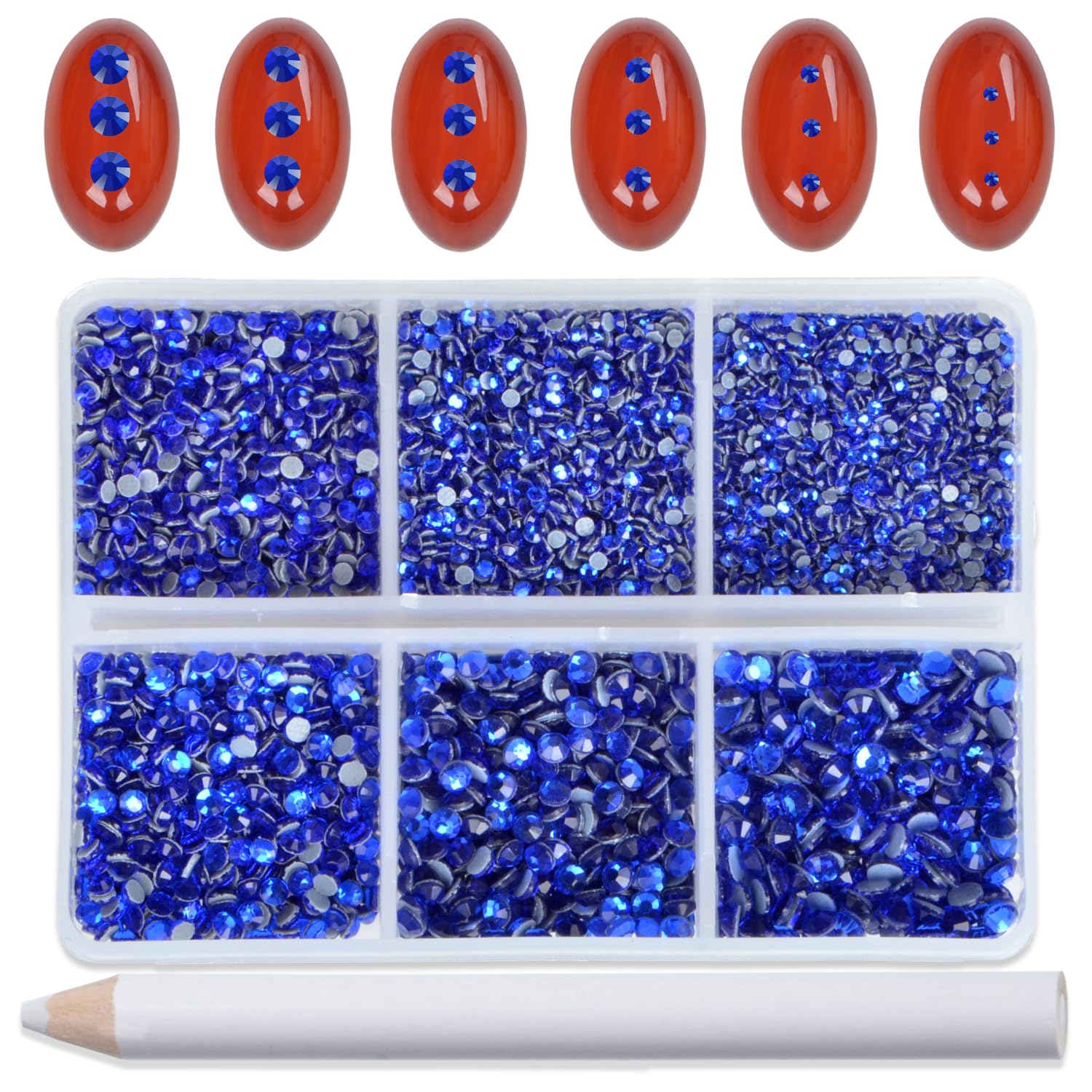 Bymitel Hotfix Crystal Rhinestones Round Gems for Crafts,Mixed 6 Sizes with Wax Pencil Kit, Sapphire 1.3-3.2mm(SS3-SS12/8000pcs)