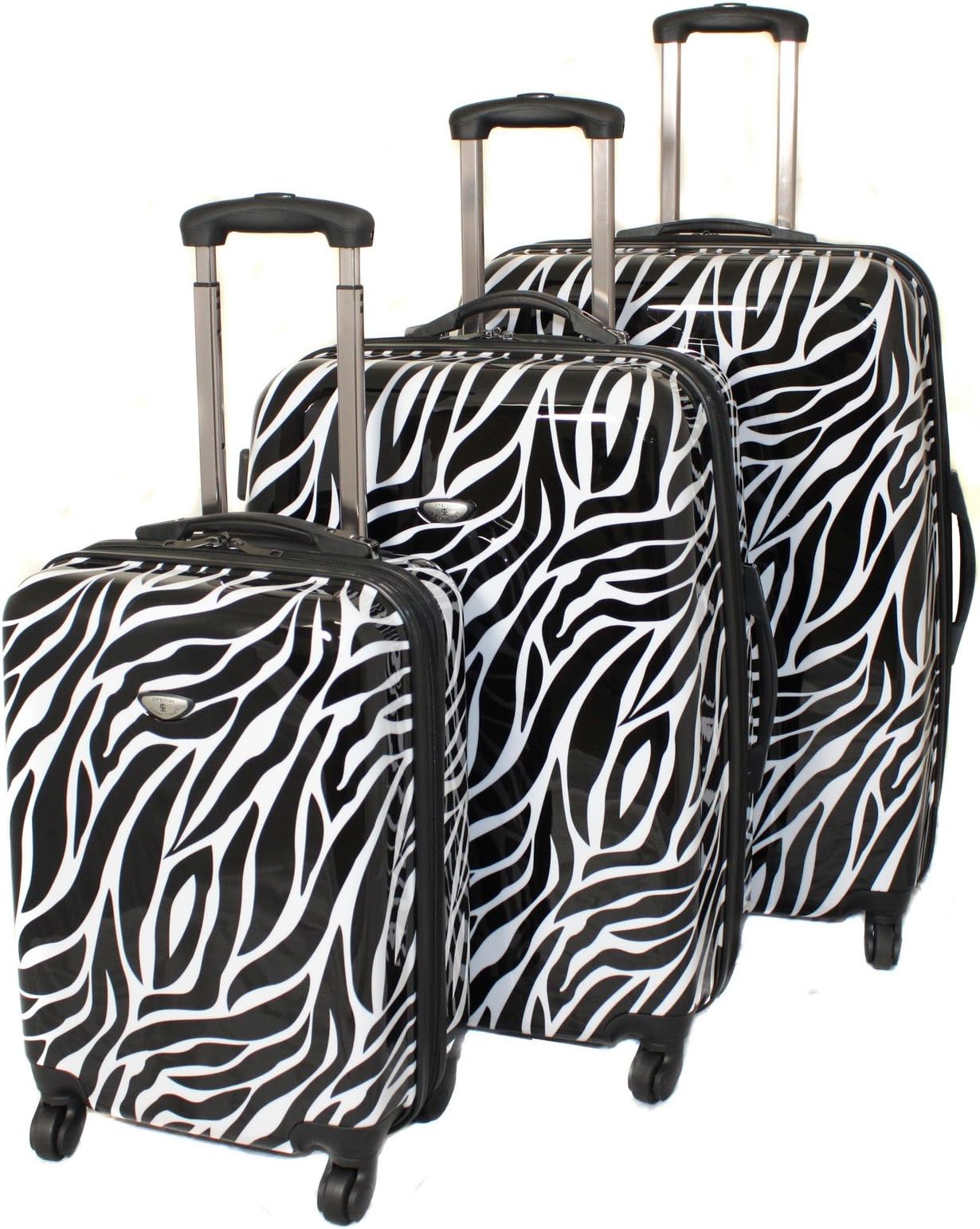 American Green Travel Zebra 3-Piece TSA-Lock Hardside Luggage Set, Black/White, One Size