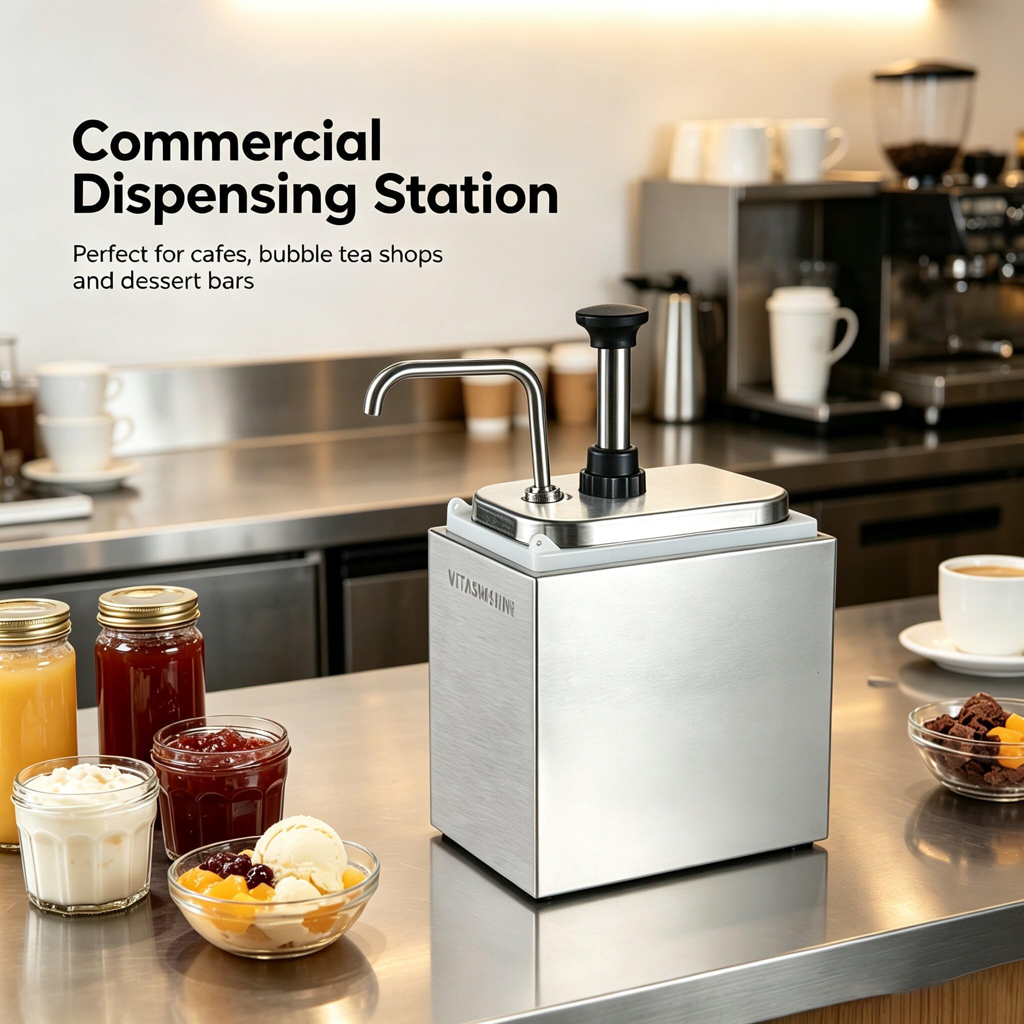 Pompe à sauce en acier inoxydable | Station de condiments de qualité alimentaire pour cuisine et restaurant | ketchup, vinaigrette, sauce soja, vinaigre, mayonnaise (JLT-1002S)