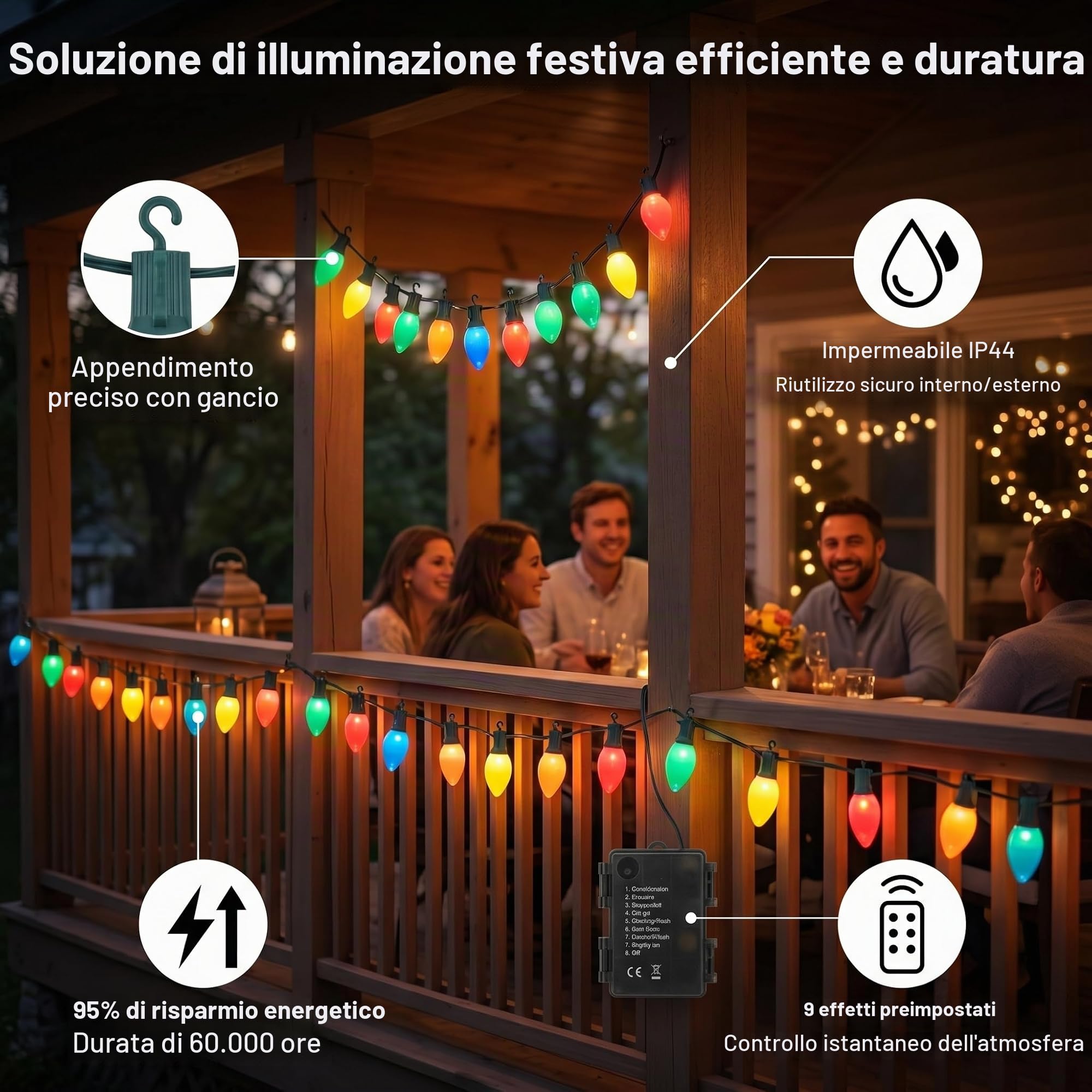 Garosa Luci Natalizie C9 Luci Multicolori Alla Fragola 16,4 Piedi 20 LED Luci LED Colorate Impermeabili per Esterni Interni Cortile Casa Decorazione di Nozze