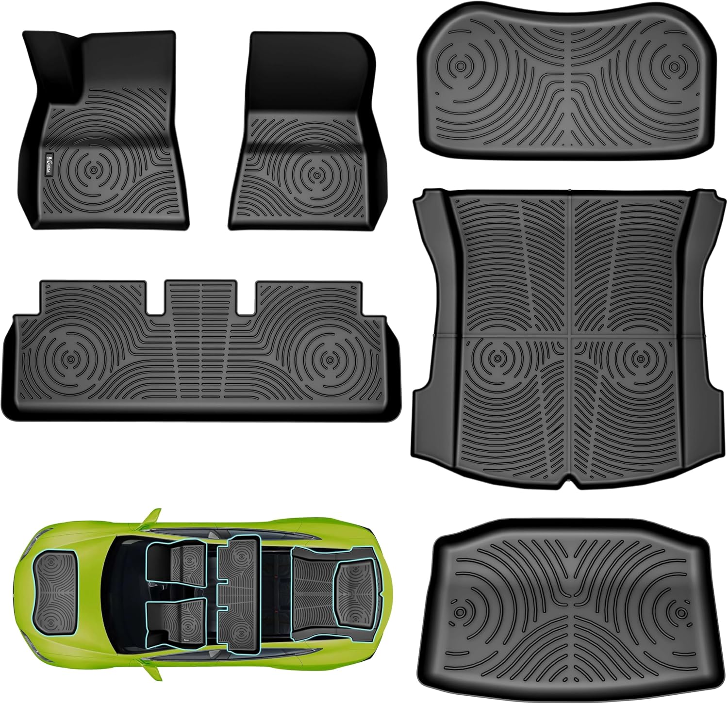 KARPAL Floor Mats Fit with Tesla Model 3 (2021-2023), 6PCS of All-Weather Car Mats (NOT for 2024 Highland), TPE Front & Rear Row Mats with Frunk & Sub-Trunk & Cargo Liners