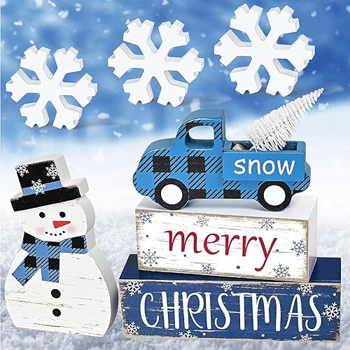 Yinhua Decoraciones navideñas para interiores, decoración de mesa de Navidad, decoración de muñeco de nieve con árbol de Navidad y copos de nieve,