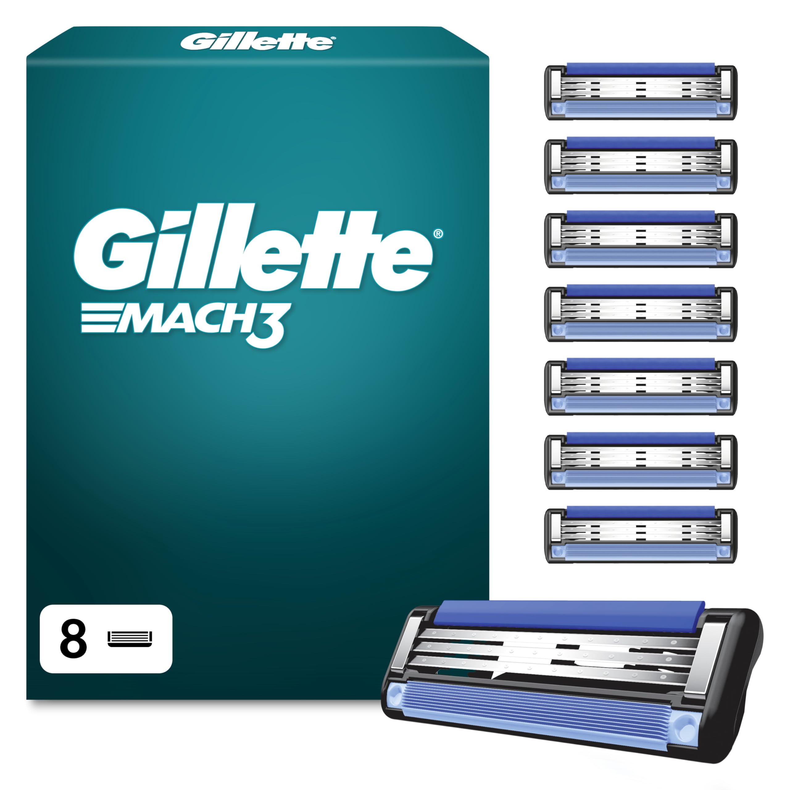 Gillette Mach3 Razor Blades Men, Pack of 8 Razor Blade Refills, Upgraded Lubrastrip for an Enhanced Glide